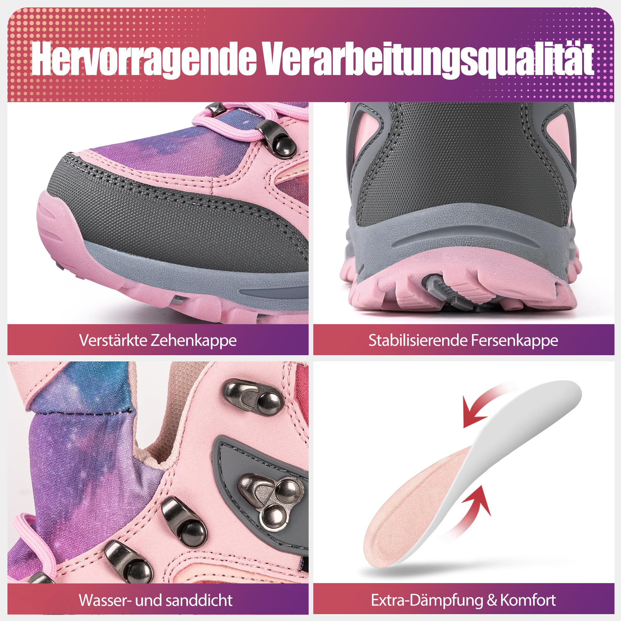 R CORD Botas de senderismo para niña, impermeables, para exteriores, ligeras, botas de senderismo, Rosa 01, 31 EU