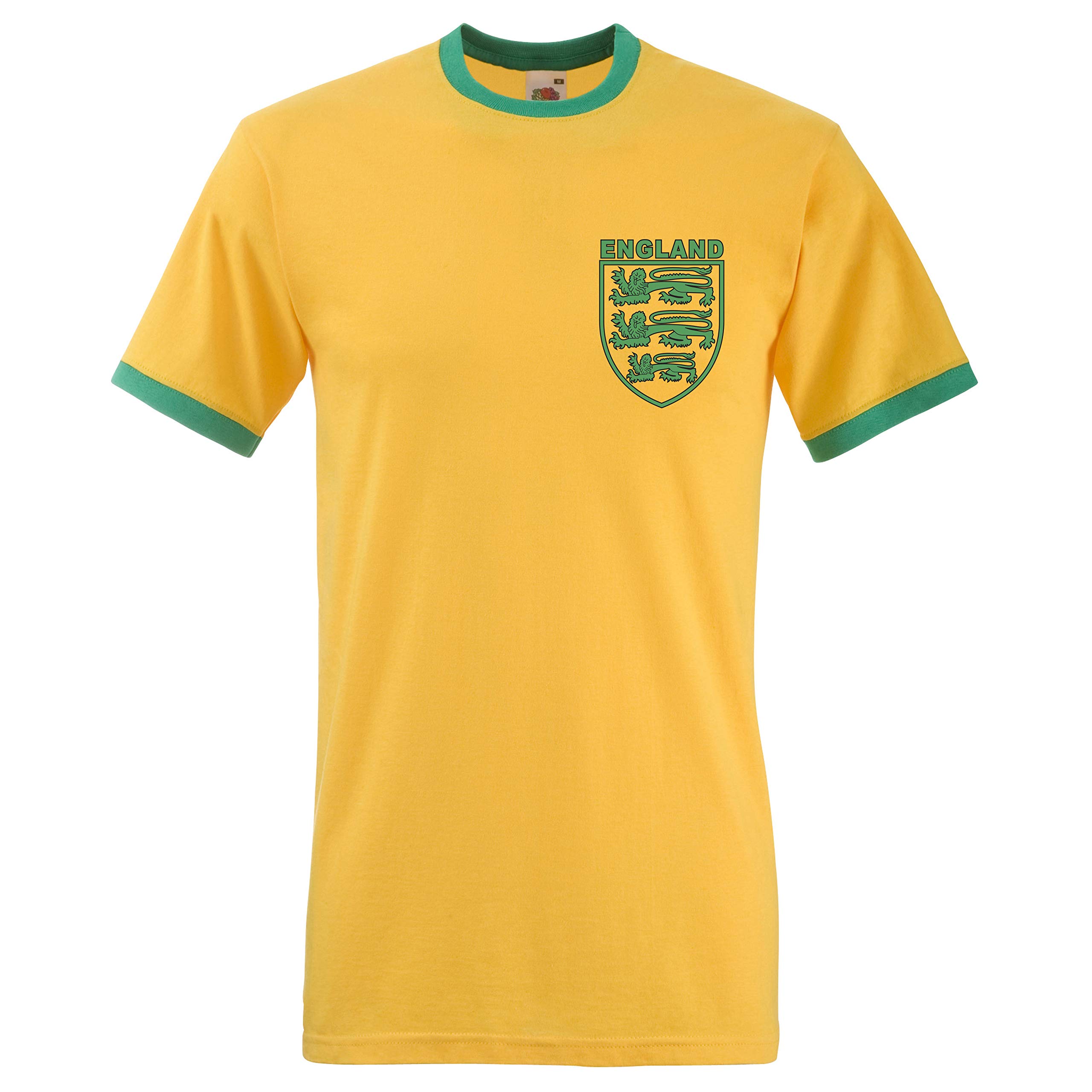 England Three Lions Retro T-Shirt in Iconic Brazil Yellow - Available up to Size 3XL (3XL)