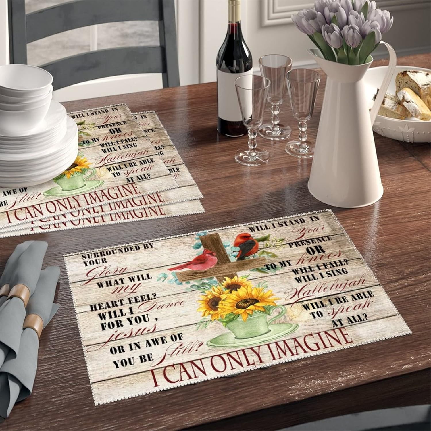 I Can Only Imagine Place Mats Set of 6 Surrounded by Your Glory Inspirational Quotes Motivational Tablemats Non-Slip Heat Resistant Place Mats Outdoor Placemats Home Kitchen