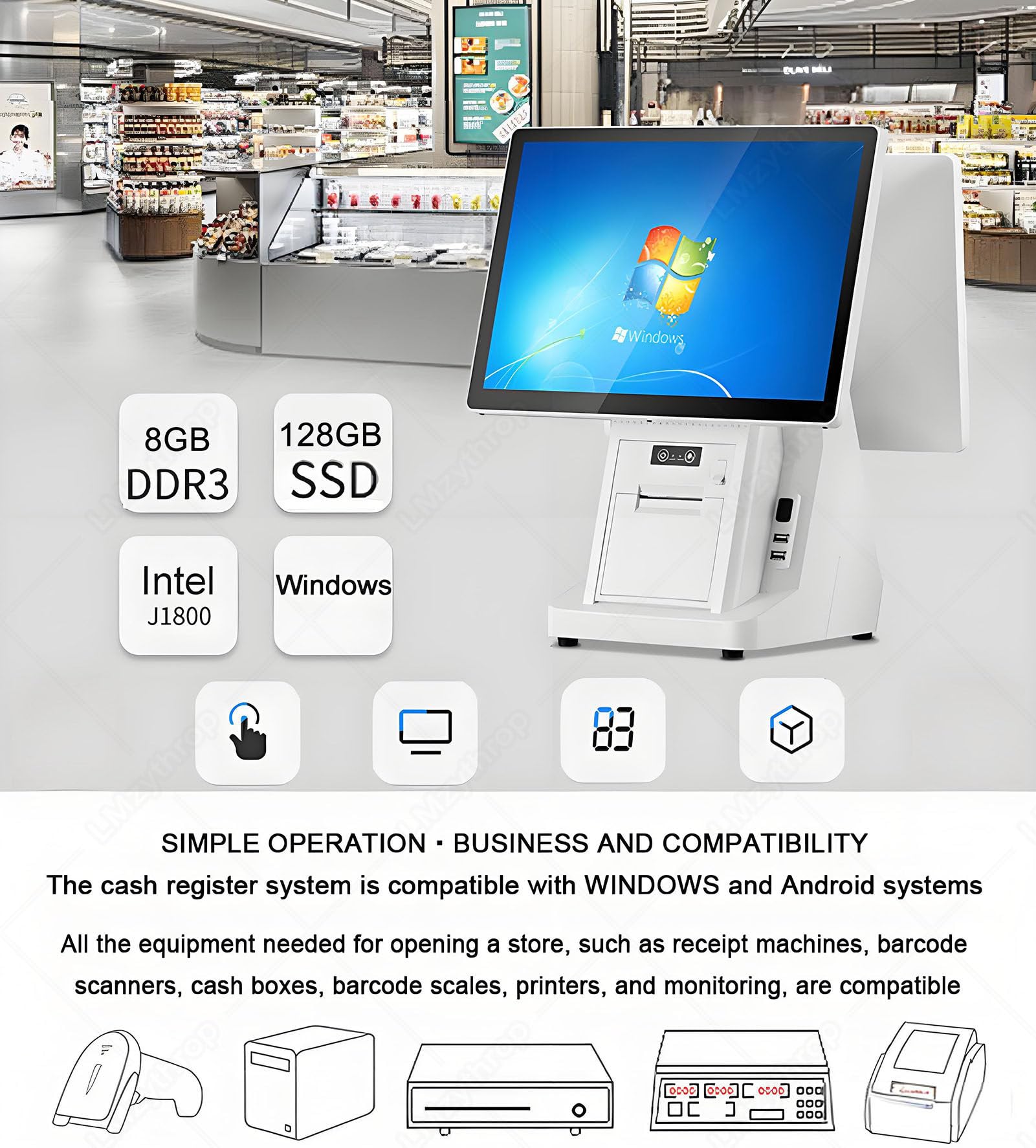Kasy Fiskalne dla Firm z Drukarką ParaGOnów I Wieloma Portami DualScreen-80mmPrinter | Kasy Fiskalnej,8+256GB,‌15,6-Calowy Ekran Dotykowy,Kasy Fiskalne dla Sklepów Spożywczych,Odzieżowych,Restauracji