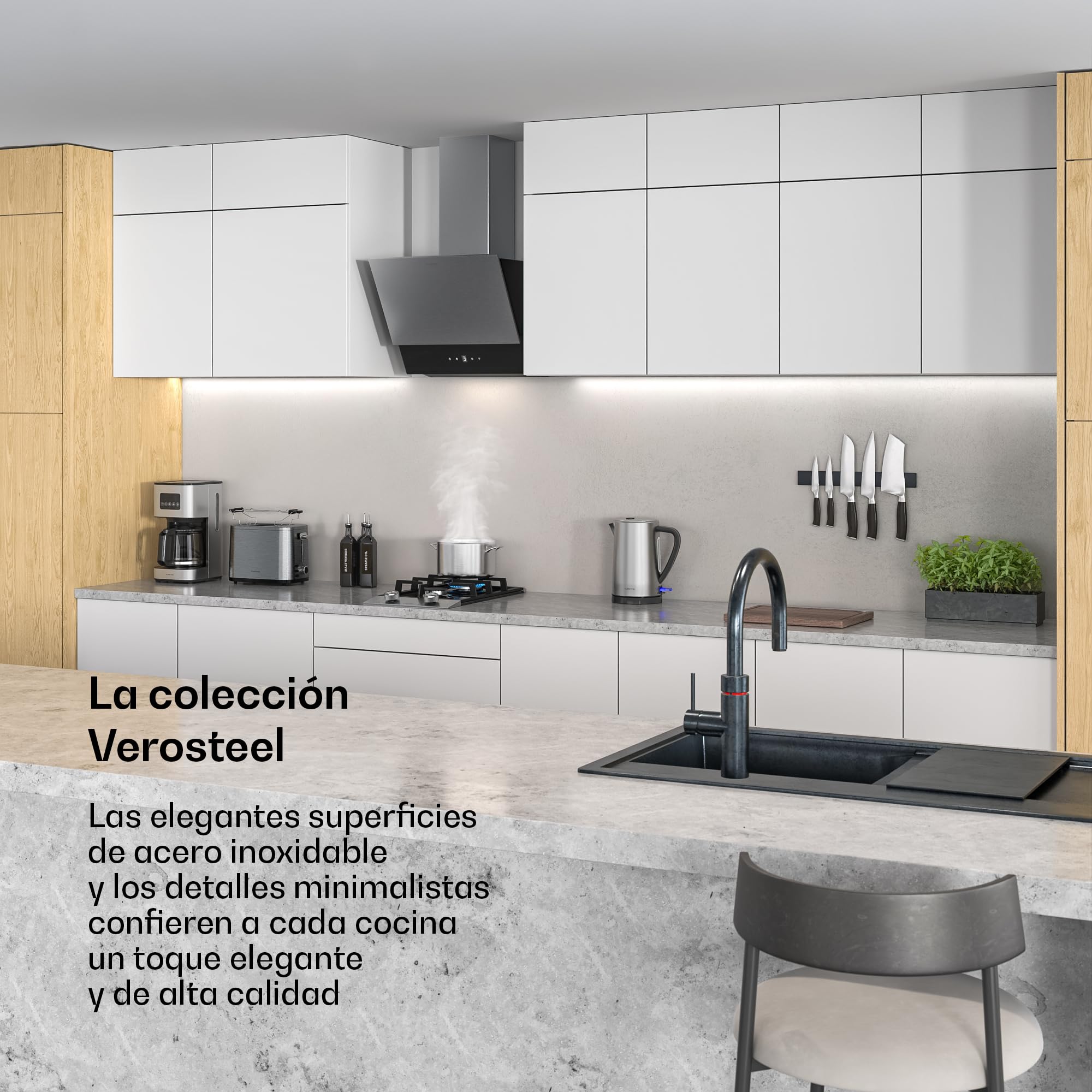 Klarstein Juego de Desayuno Esencial Verosteel - Tostadora 2 Ranuras, 7 Niveles, Bandeja Recogemigas, Soporte Panecillos, Hervidor 1.7L Acero Inoxidable, Filtro Antical, Apagado Automático