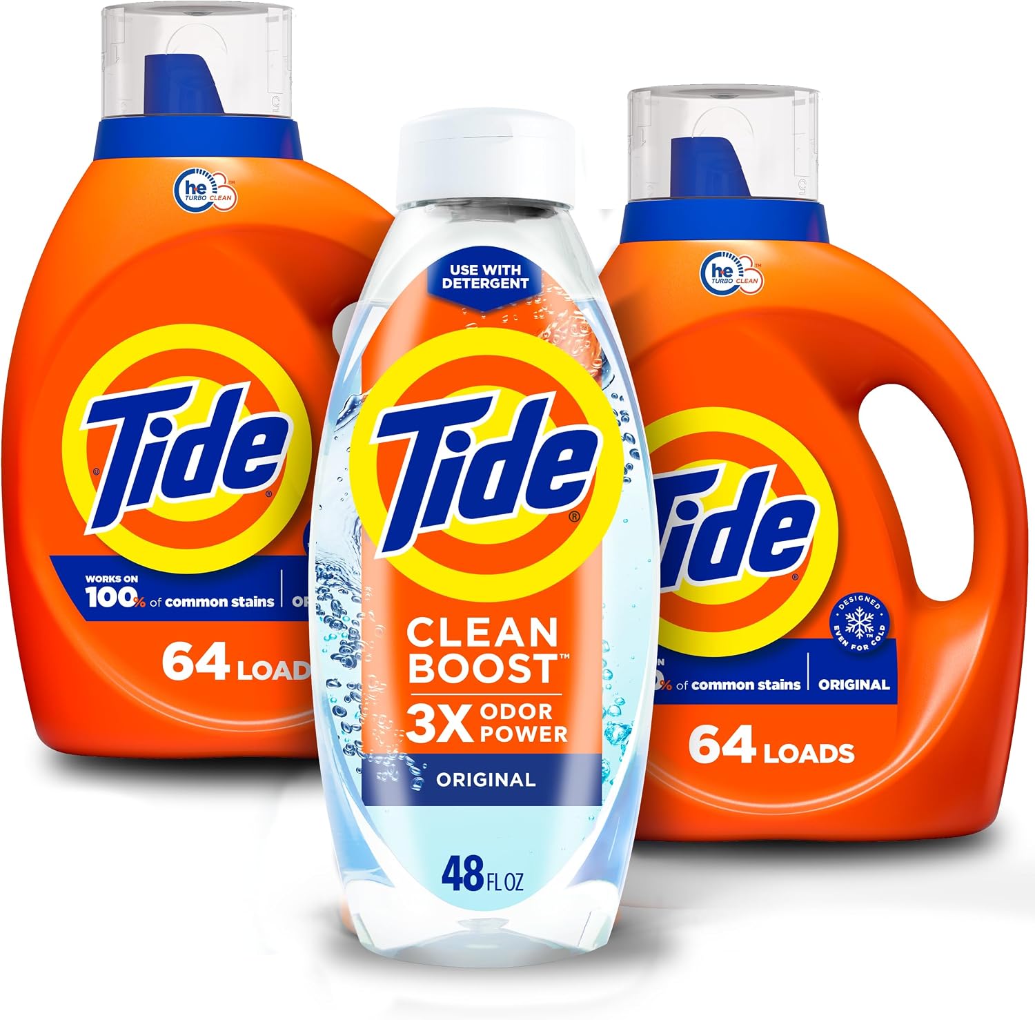 Bundle of Tide Liquid Laundry Detergent Soap, Original Scent, HE Compatible, 64 Loads, 84 fl oz + Tide Deep Cleansing Fabric Rinse with 3X Odor Power, Original Scent, 48 oz