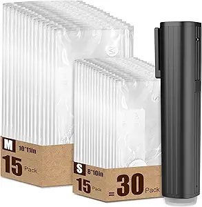 Elxis Vacuum Sealer, Portable handheld Vacuum Sealer + 30 Reusable Vacuum Bags, Portable Food Sealer, With LED pressure display, 2-Speed Pressure Control (60/80 Kpa)