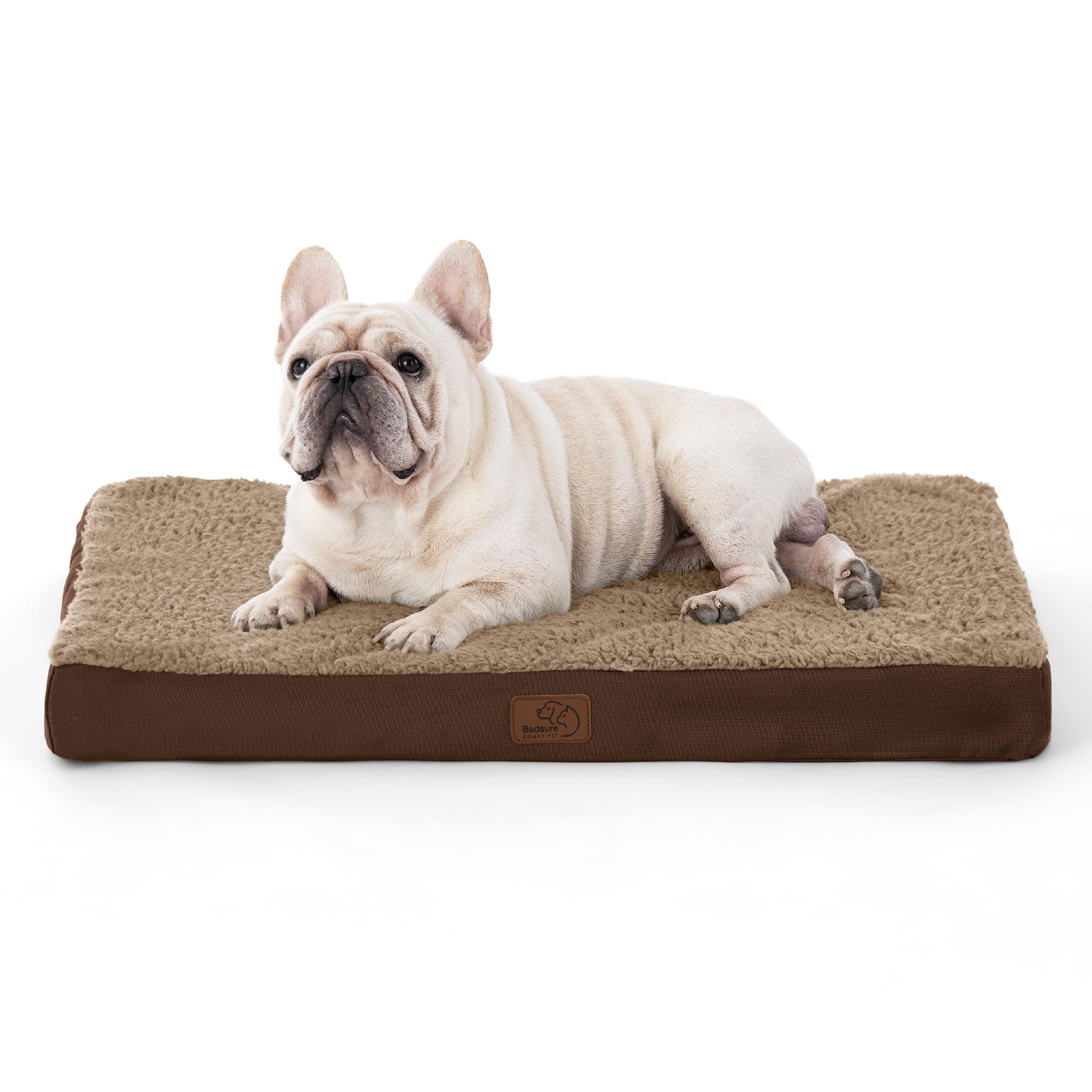 Bedsure Cuccia Cane Taglia Media Sfoderabile Lavabile, 76x51 cm Marrone | Schiuma a celle d’uovo ortopedica, tappetino cane formato medio comodo e piatto, fodera in sherpa morbido