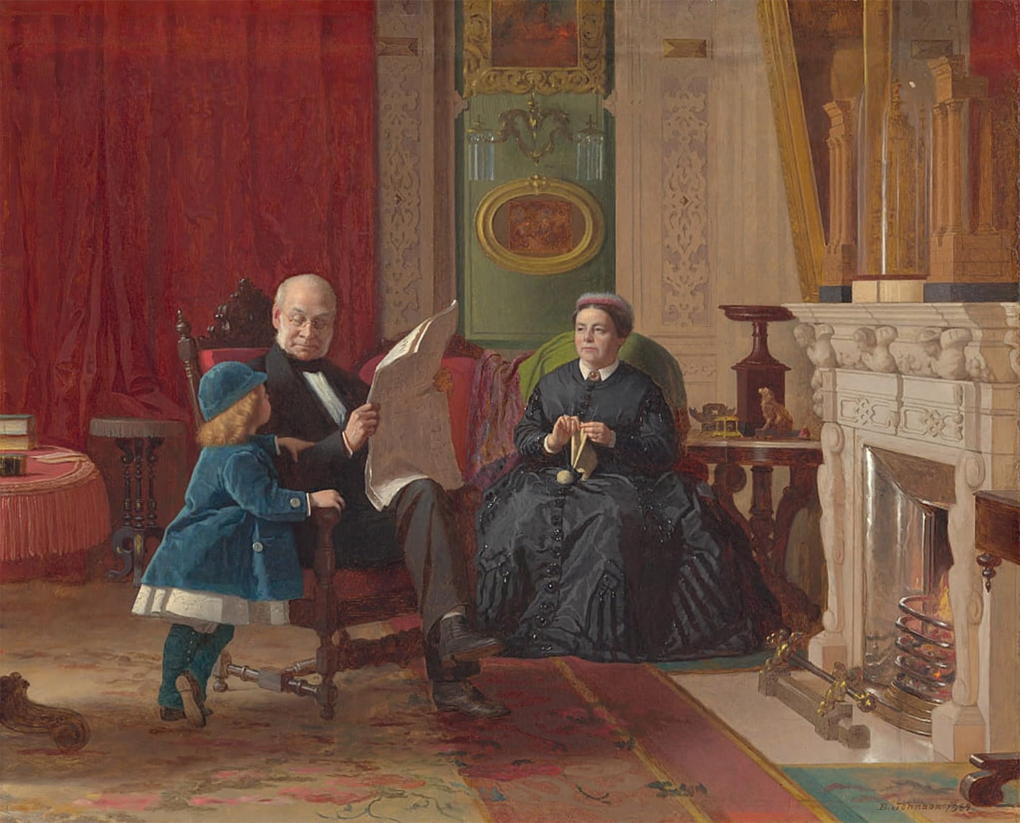 Artxlxxbn No Frame Famous Painting Canvas Artwork Graffiti Print The Brown Family By Eastman Johnson Portrait Canvas Image For Home Decor 60X90cm
