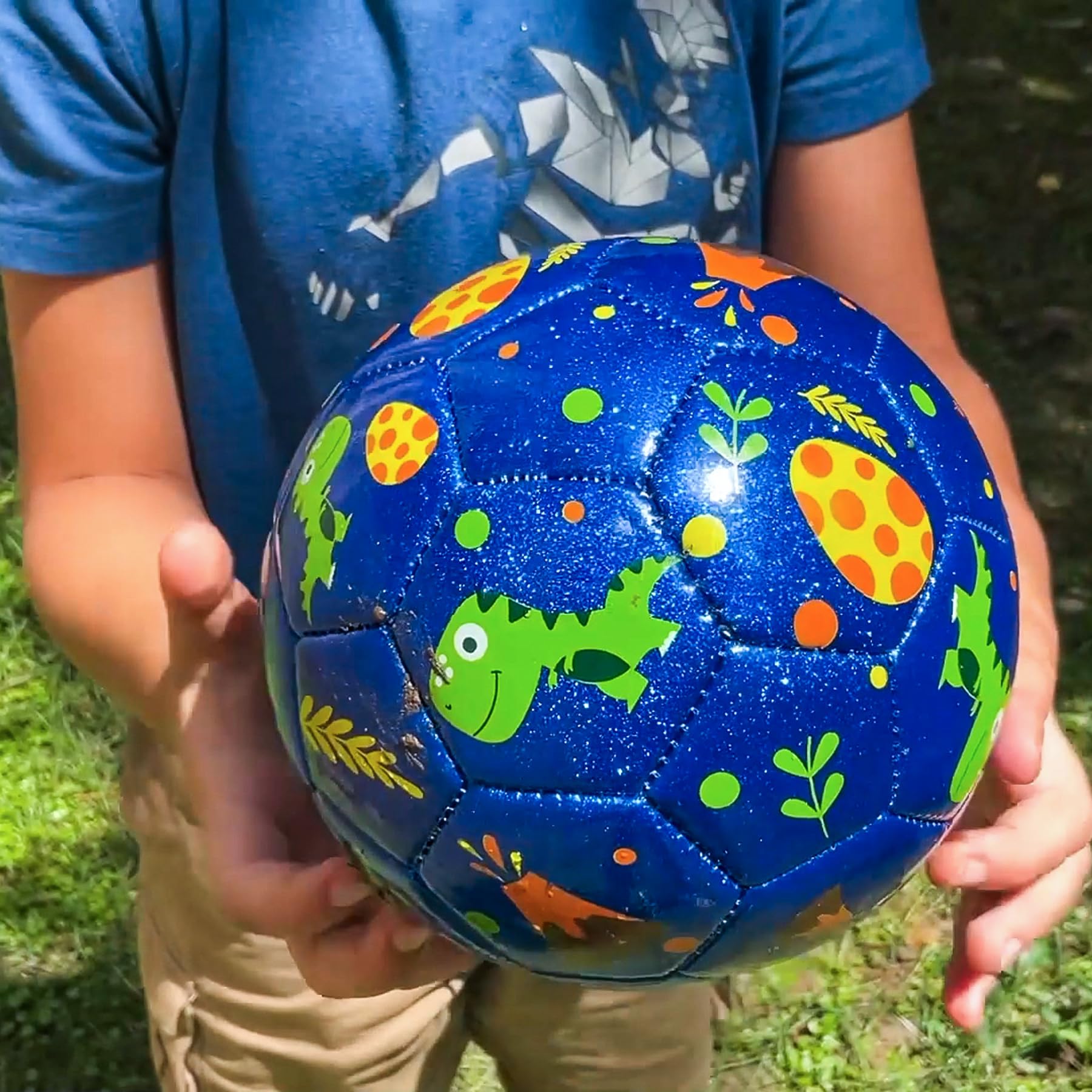 INPODAK Kleinkind-Fußball Größe 2 Kinderfußball Dinosaurier-Fußball Fußballgeschenk für Jungen und Mädchen Kleine Bälle für Garten Außenbereich Hof Rasen 1 2 3 4 5 6 Jahre alt