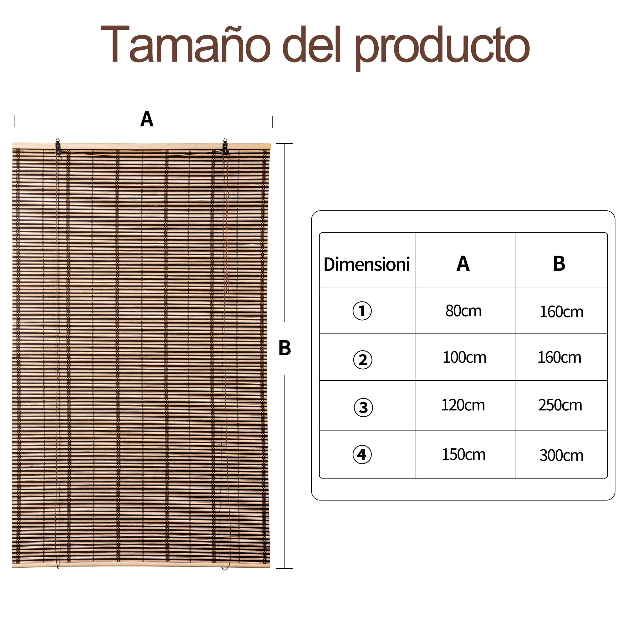 Estor de Bambú Enrollable para Interiores, Cortina Persiana de Madera, Protección Solar y Privacidad, para Ventana y Puerta 80x160 cm