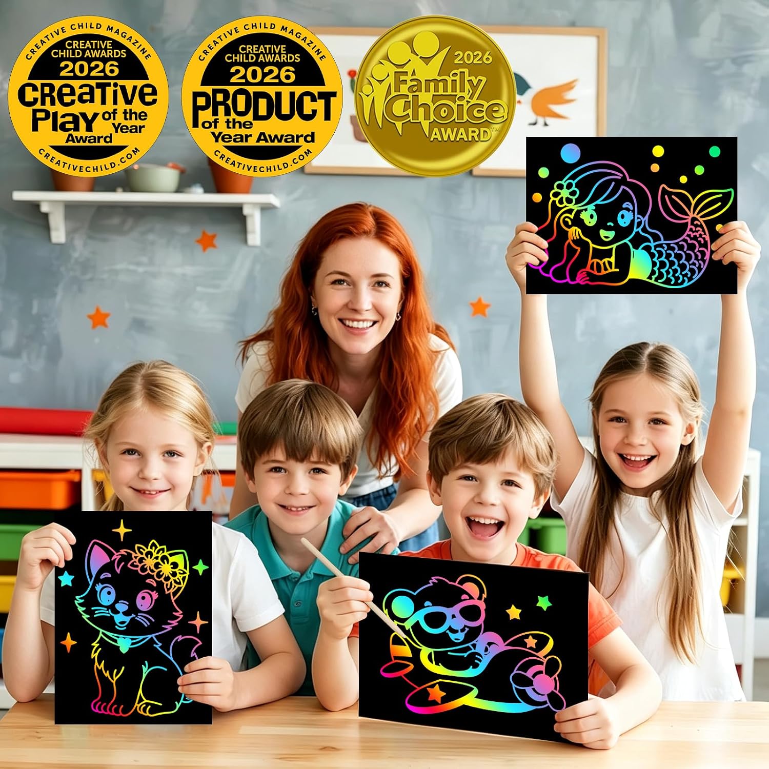 ZMLM 60Pcs Rainbow Scratch Drawing Art Paper Craft Set for Kids Boys Girls image 2