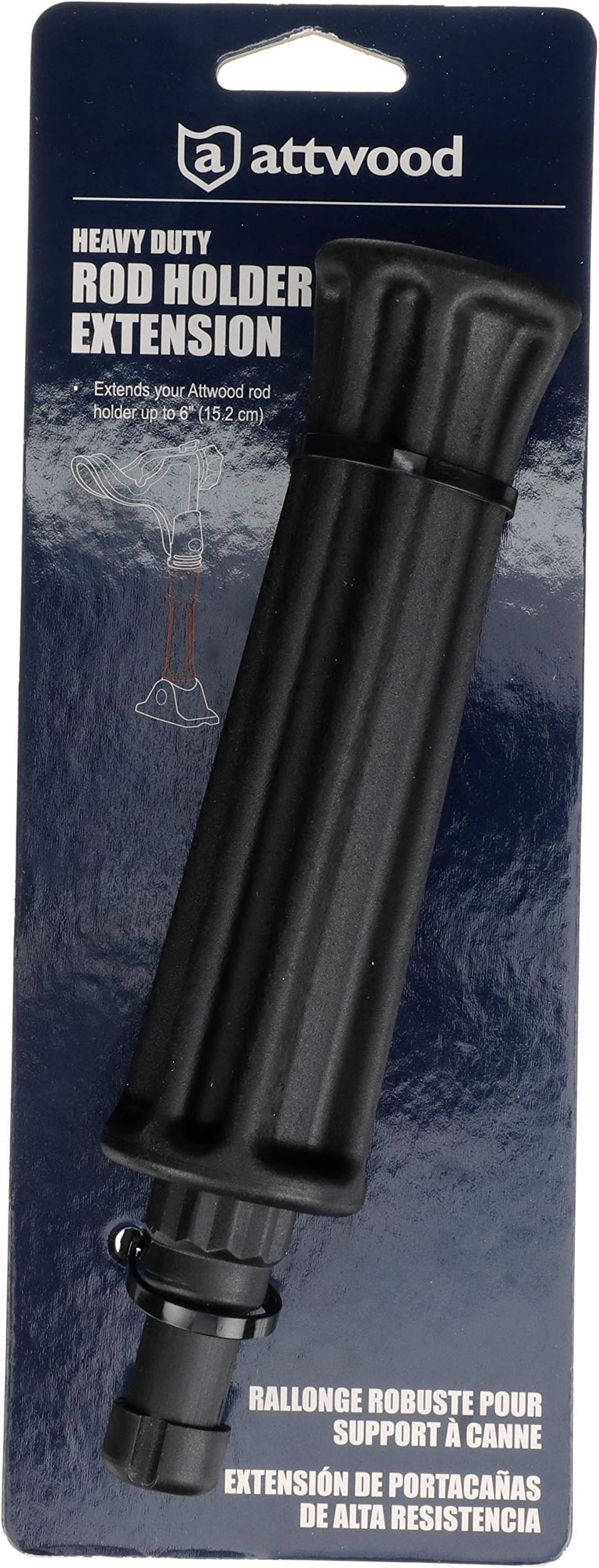 Attwood 5016-3 Heavy-Duty Rod Holder Extension, Black, Up to 6 Inches, Mounts to Round or Square 7/8 to 1 1/4-inch-Diameter Rail