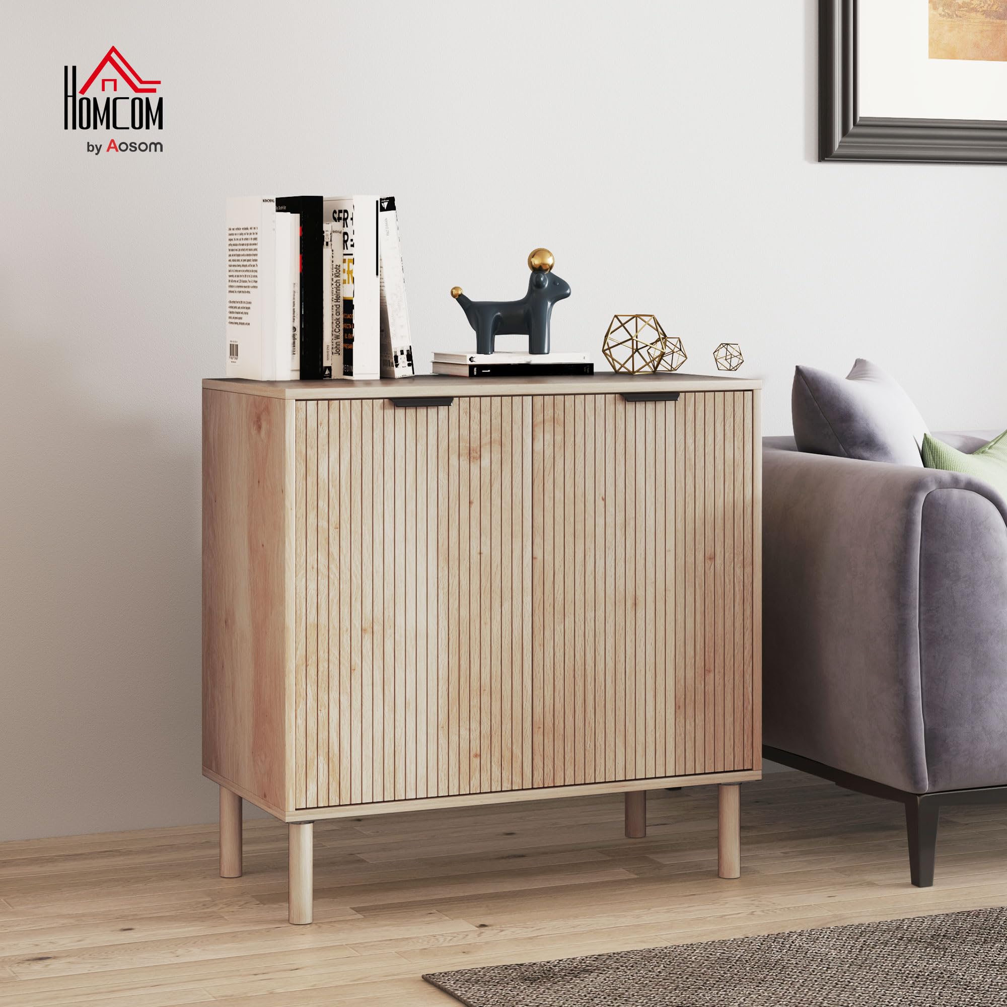 HOMCOM Mobiletto Multiuso a 2 Livelli con Ripiano Regolabile su 3 Livelli, Mobile Contenitore con Gambe in Legno di Pino, per Soggiorno e Camera da Letto, 78x40x77.5 cm, Color Rovere