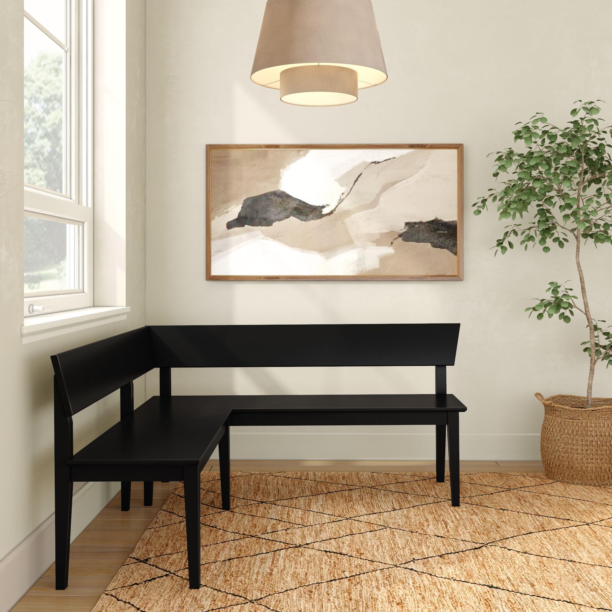 Plank+Beam Risa Dining Bench, 64 Inch, Corner Bench, Black | Space-Saving Solution, Hassle-Free Setup, Solid Wood