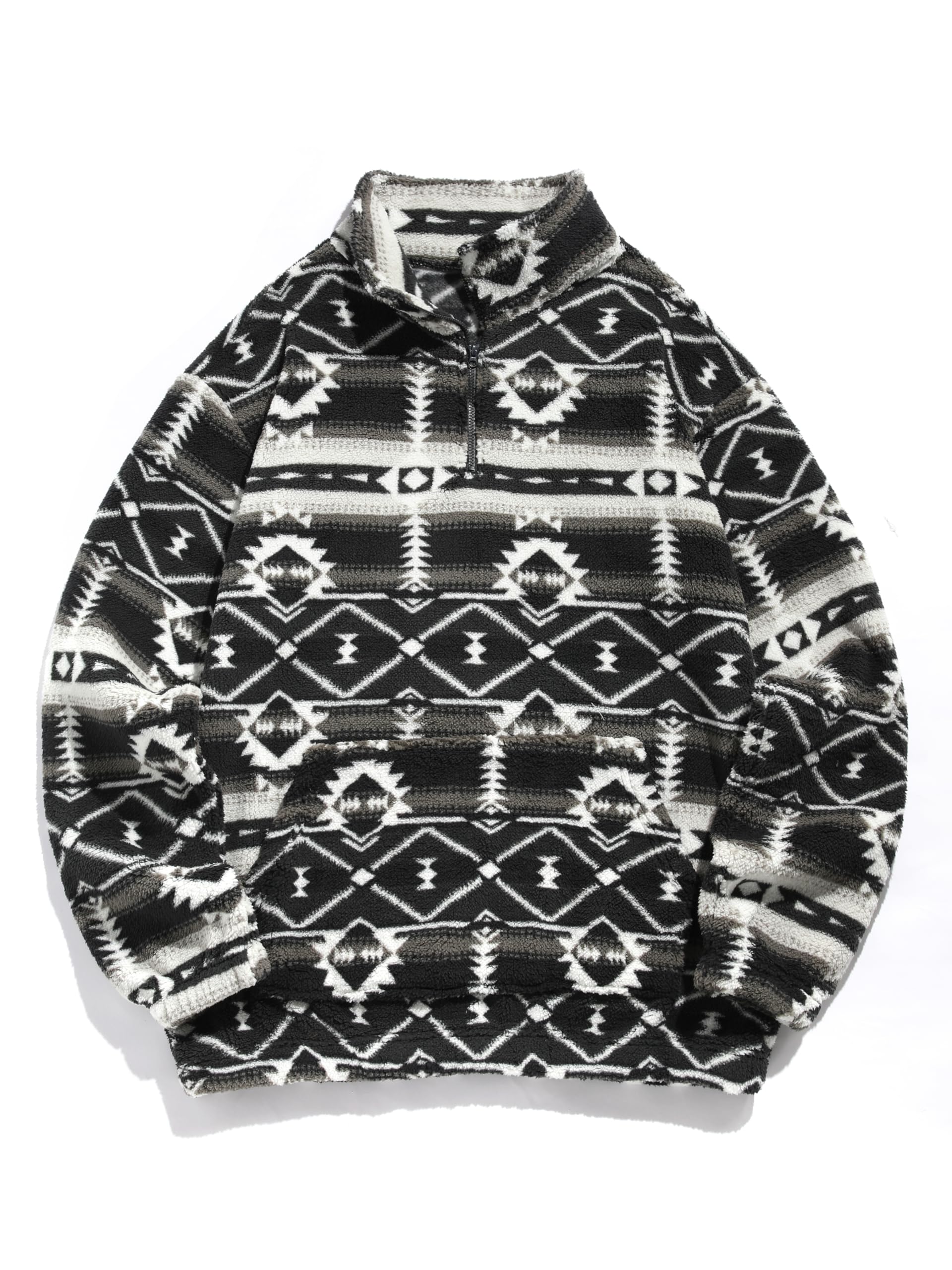 ZAFUL Men 1/4 Zipper Ethnic Aztec Fleece Unisex Winter Sweatshirt Tops 2026