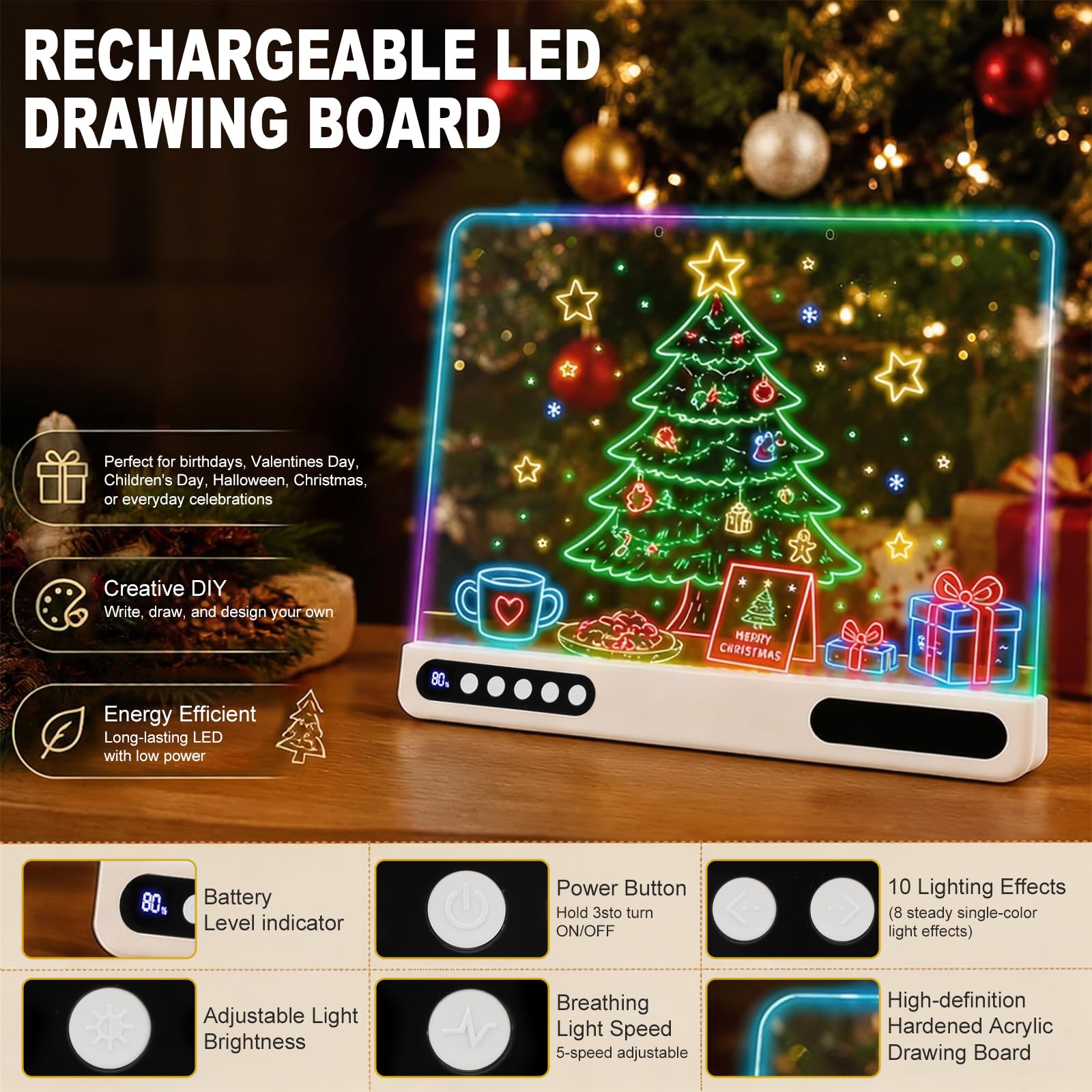 Lavagna Luminosa per Disegnare,LED Lavagnetta Cancellabile Bambinii 35x27cm