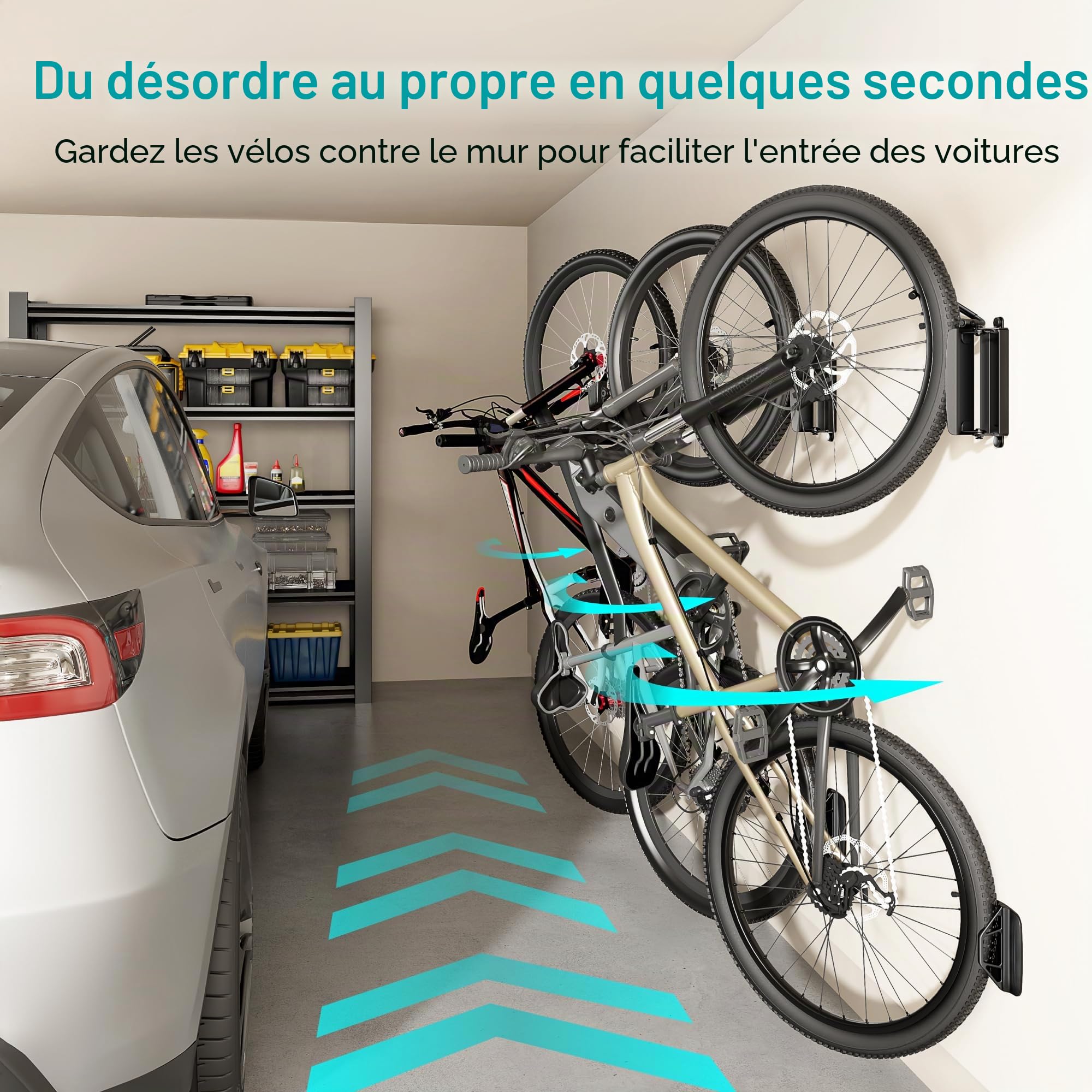 PEGZONE Support Mural Vélo Pivotant, 35 kg, 4 Pièce | Support Mural Vélo Réglable pour Garage, Gain de Place, Support Robuste, Noir
