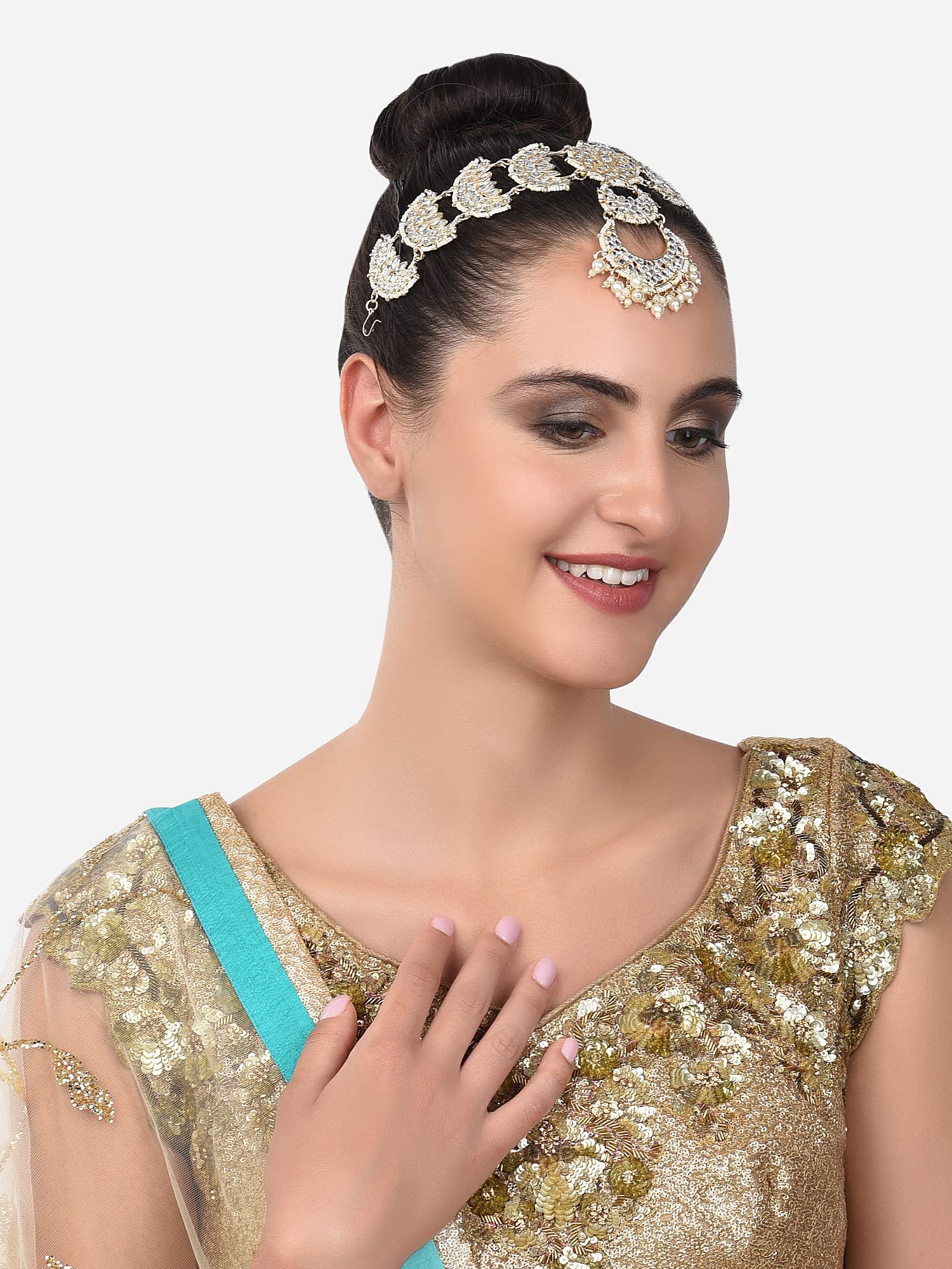 Tone Kundan & Crescent Bridal Head Chain For Women