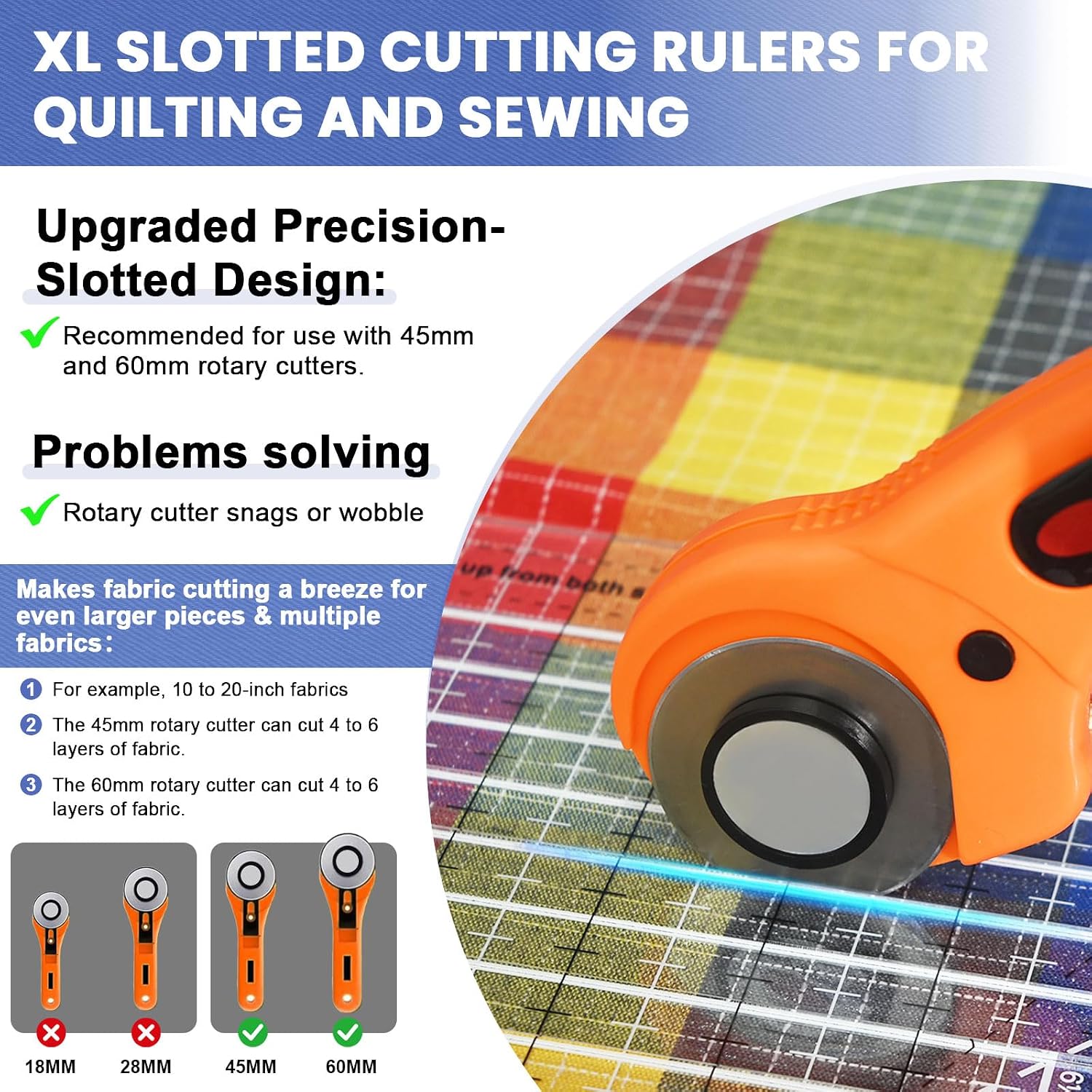 XL Slotted Quilting Ruler -17-3/4in x 22in, Compatible with CGRGE1XL, Upgrade Clear Acrylic Non-Slip Long Arm Sewing Ruler for Fabric Strip Cutting, Crafting & Patchwork Template, Quilting Supplies