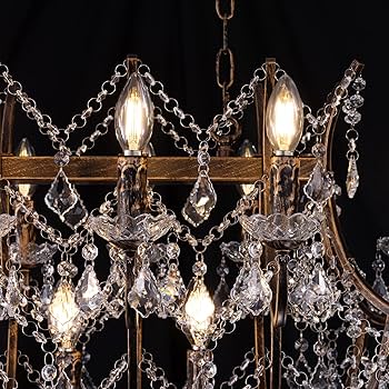 TOCHIC Crystal Chandelier, 15 Lights Farmhouse K9 Crystal Candle