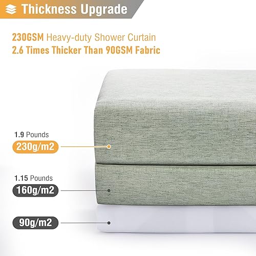 Miniatura 4 de BTTN Cortina de ducha extra larga de 96 pulgadas, juego de cortinas de ducha de tela alta con textura de lino resistente con 12 ganchos de plástico,