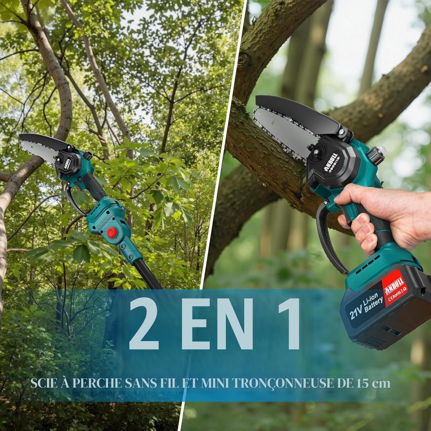 Anbull 2-en-1 Élagueuse sur Perche Électrique 6" – Portée 4,8 m