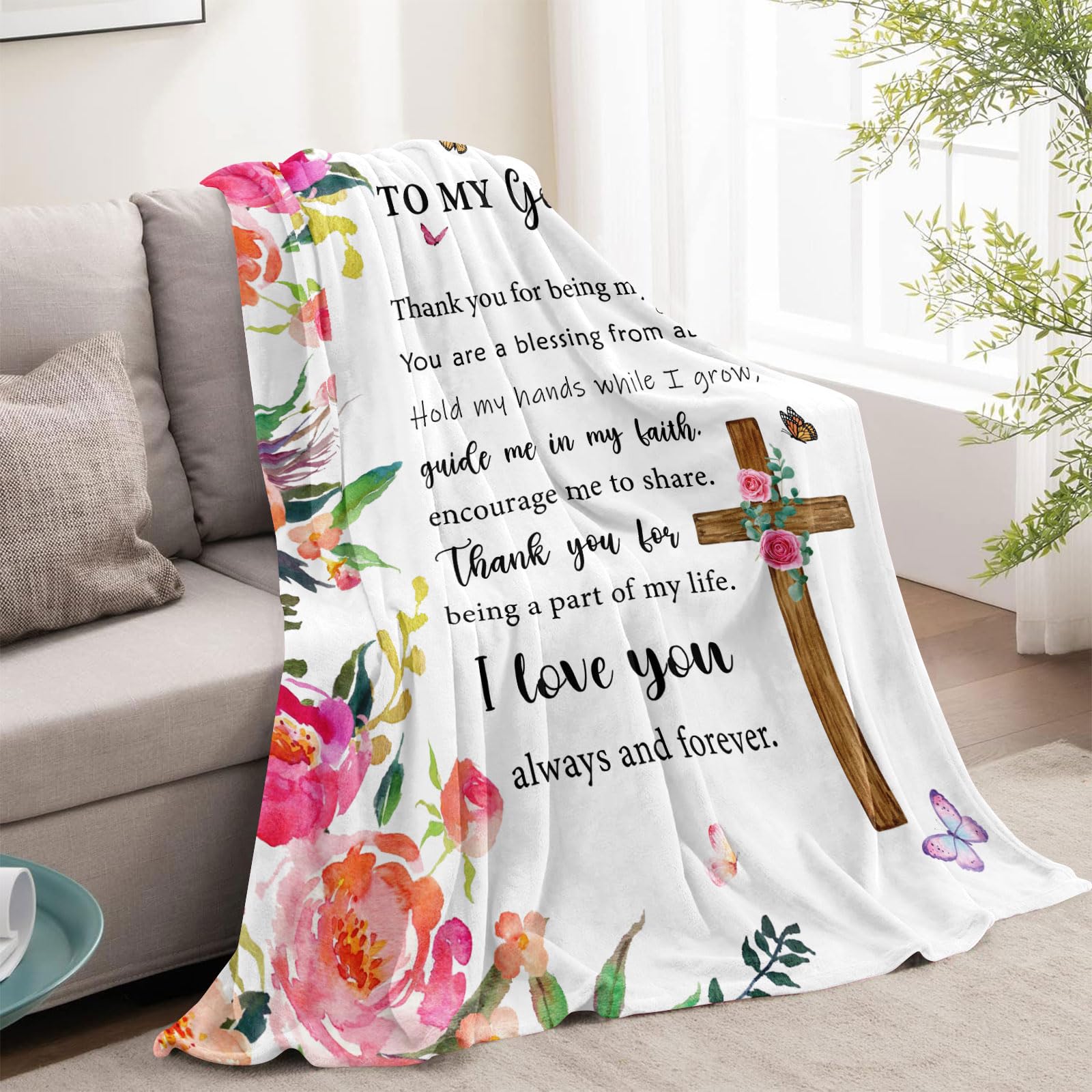 Mothers Day Godmother Gifts, Godmother Birthday Gift from Godchild, God Mother Gifts for Women, Christian Gifts for Godmother from Goddaughter or Godson, Baptism Gifts Throw Blanket 60 x 50 Inch