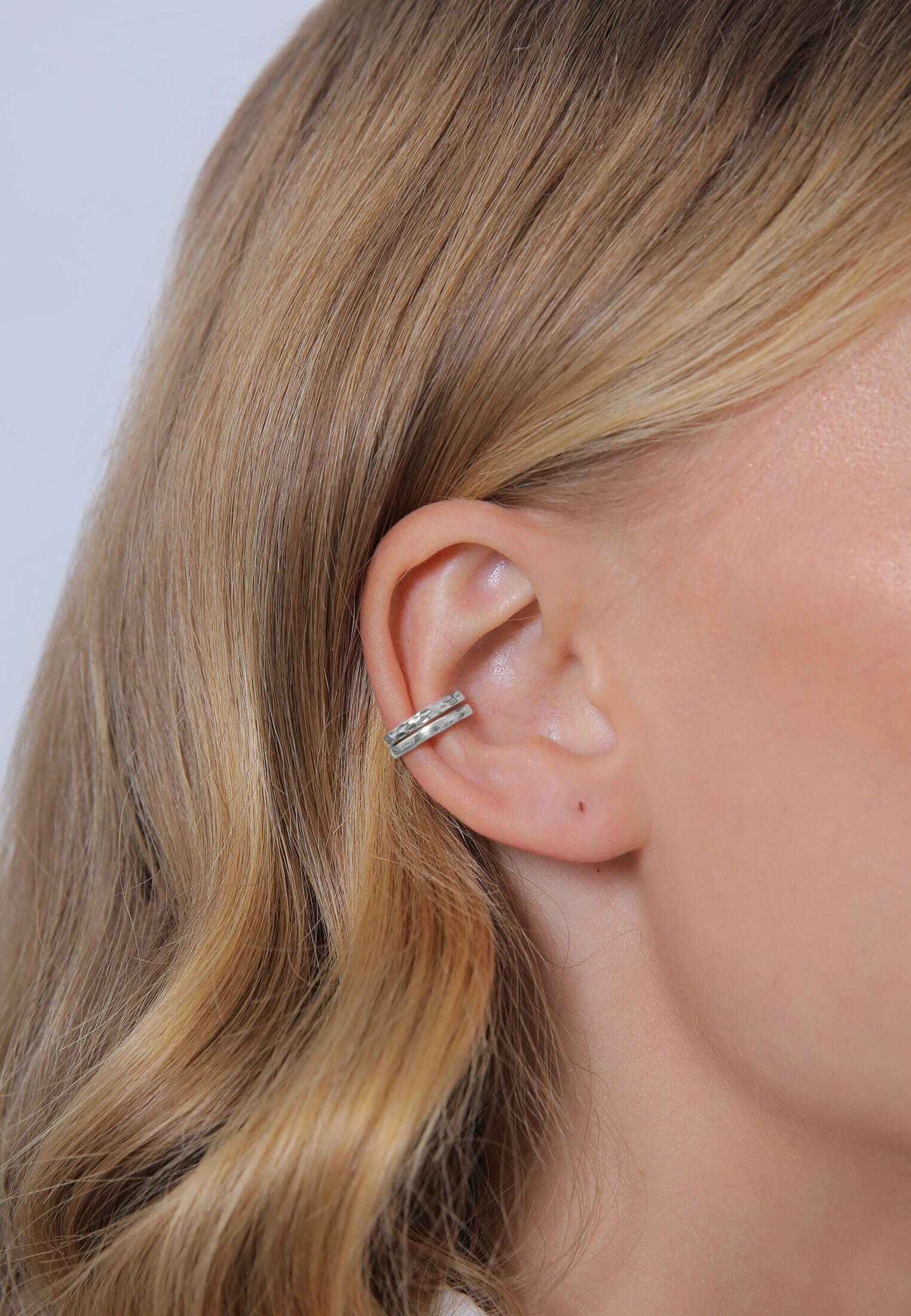 Elli Earcuff Set Silber 925 Ohrmanschette Damen Ohrringe für Frauen Ohrklemme Gehämmert Durchmesser 13mm Helix 0303882619