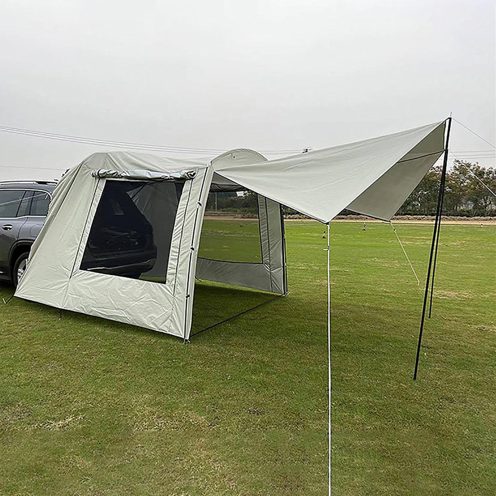 SUV Tent, Camping Tailgate Attachment Shelter, Oxford and Polyester Fabric with Gauze, Foldable UV-Proof Car Extension for Road Trips, Outdoor Adventures and Tailgating, 485x240x195cm