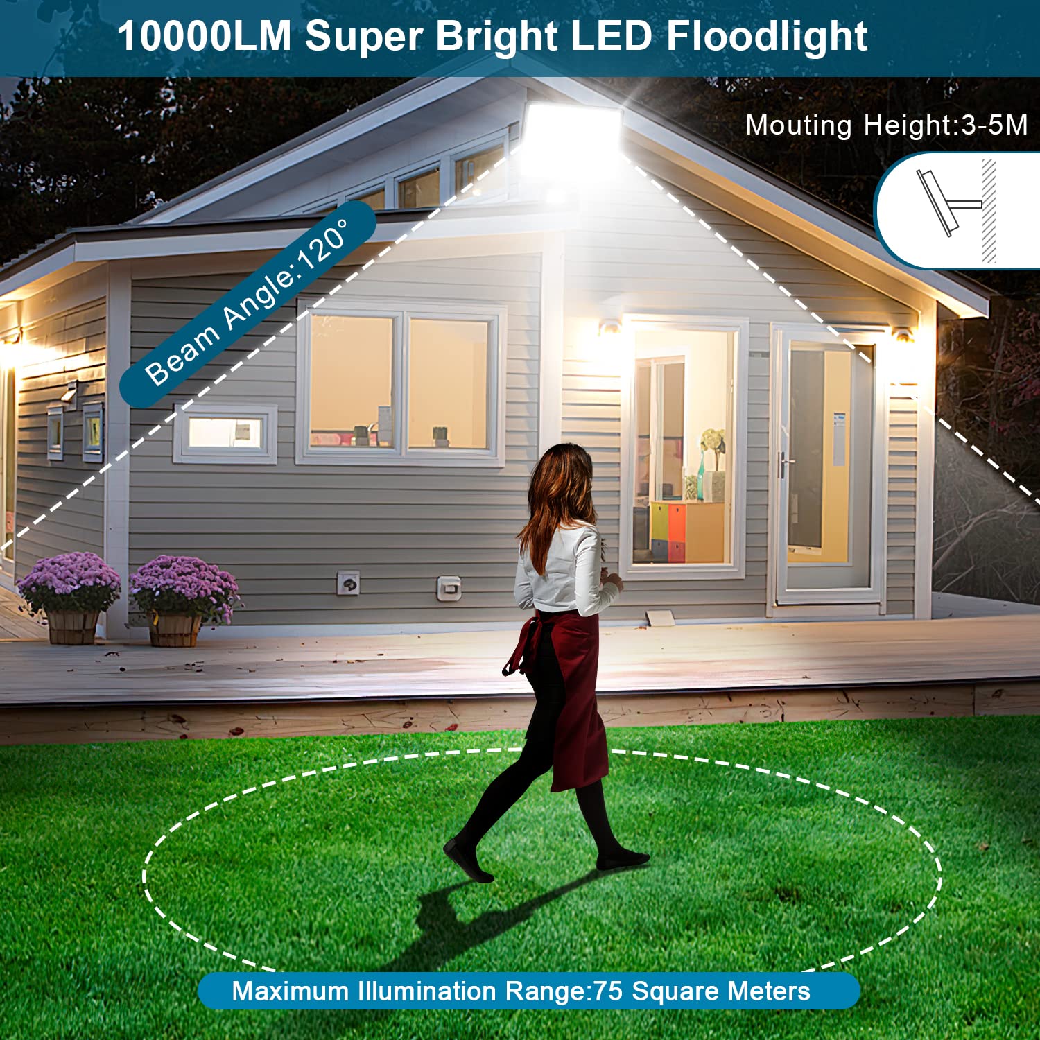 FARO LED FARETTO GIARDINO 100W LUCE FREDDA SENSORE MOVIMENTO CREPUSCOLARE - Foto 10