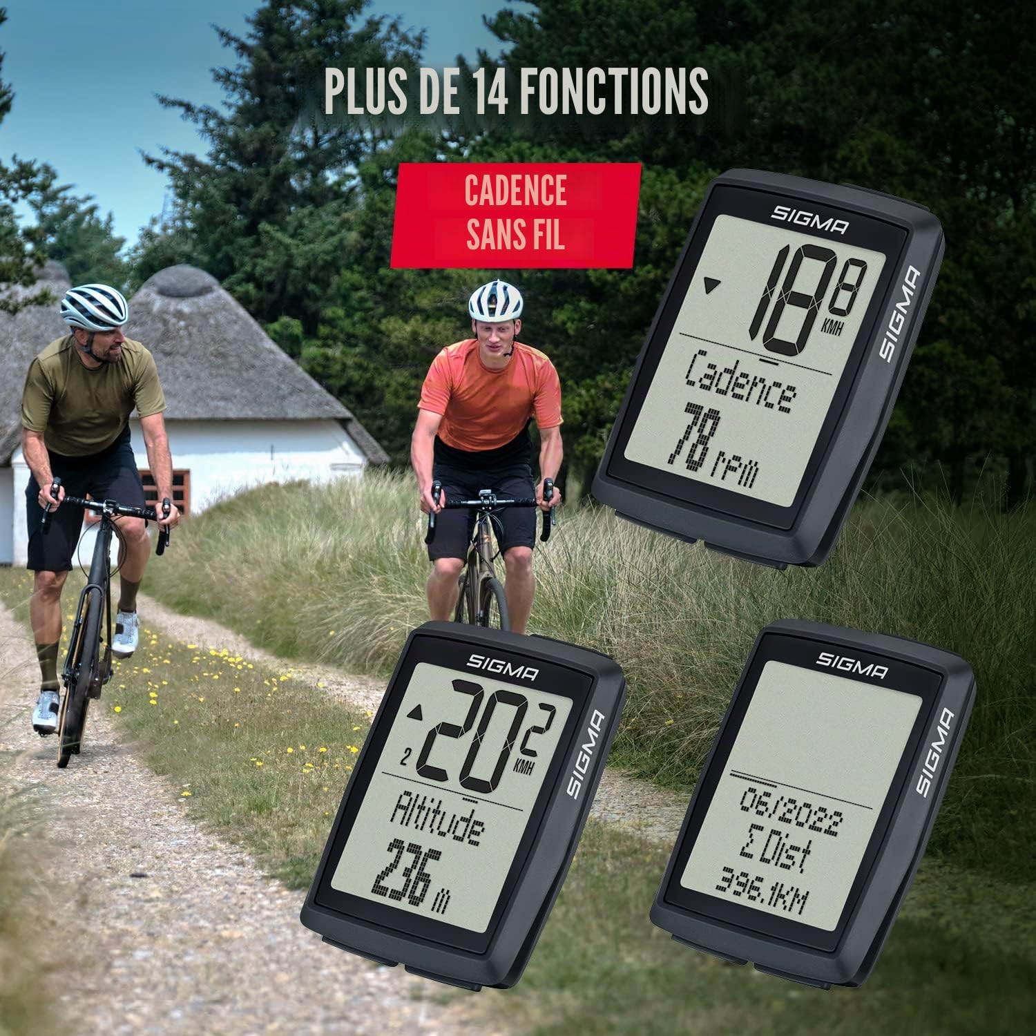 SIGMA BC 14.0 WL CAD| Ordinateur de vélo sans Fil avec 14 Fonctions, y Compris cadencemètre |Mesure de l'altitude barométrique | Utilisation Simple avec de Grandes Touches et Un écran Clair