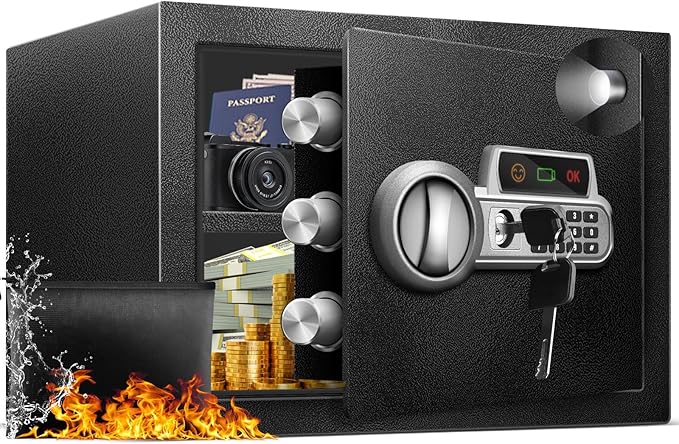 Safe Box 1.5 Cu Ft, Steel Security with Fireproof Bag & Digital Electronic Keypad, Safety Lock Box, Sensor Light, Removable Shelf, Home Safe for Valuables Documents Money Jewelry