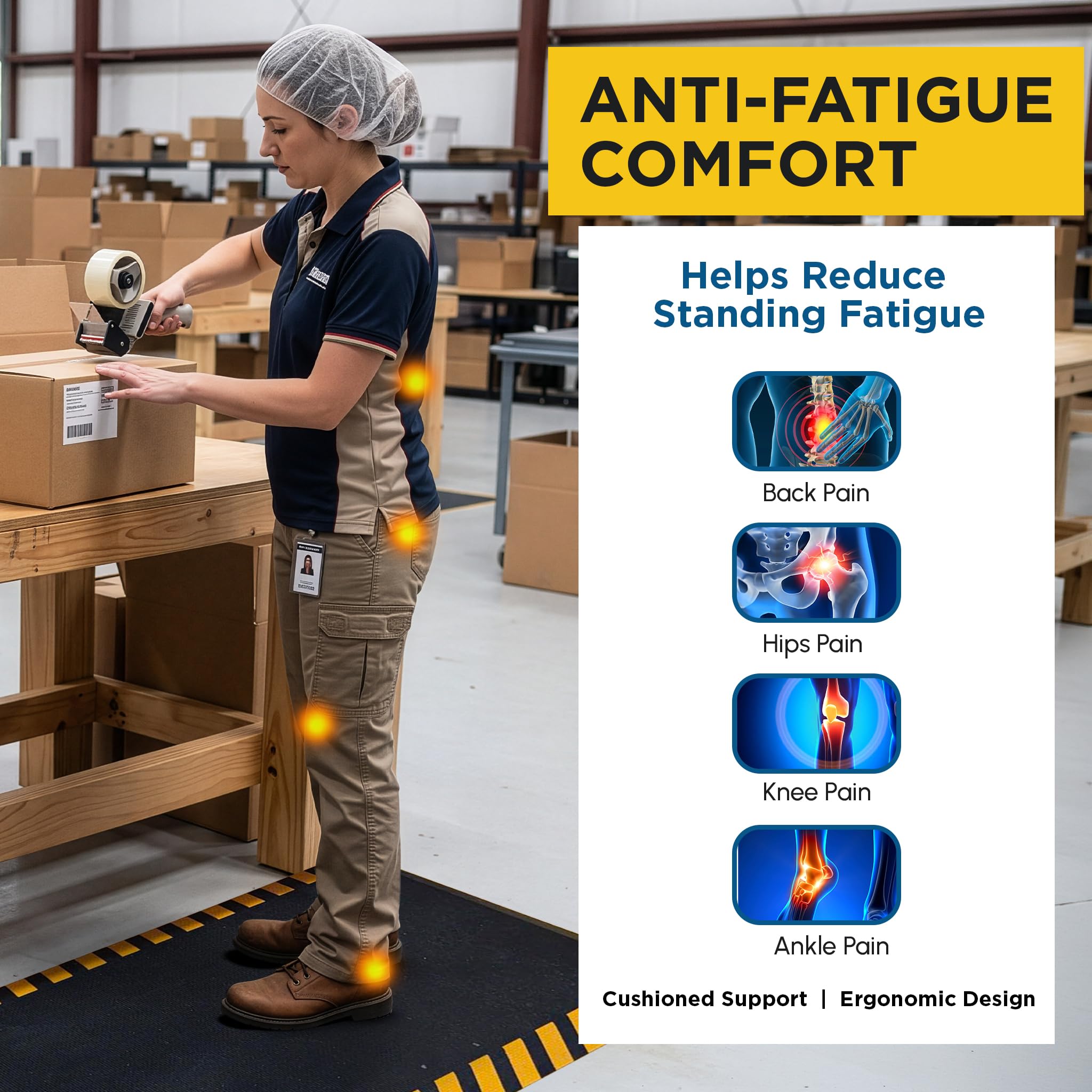 Anti-Fatigue Mat 3' x 5' • Yellow Border • Memory Foam • Non-Slip — Amazon image 3
