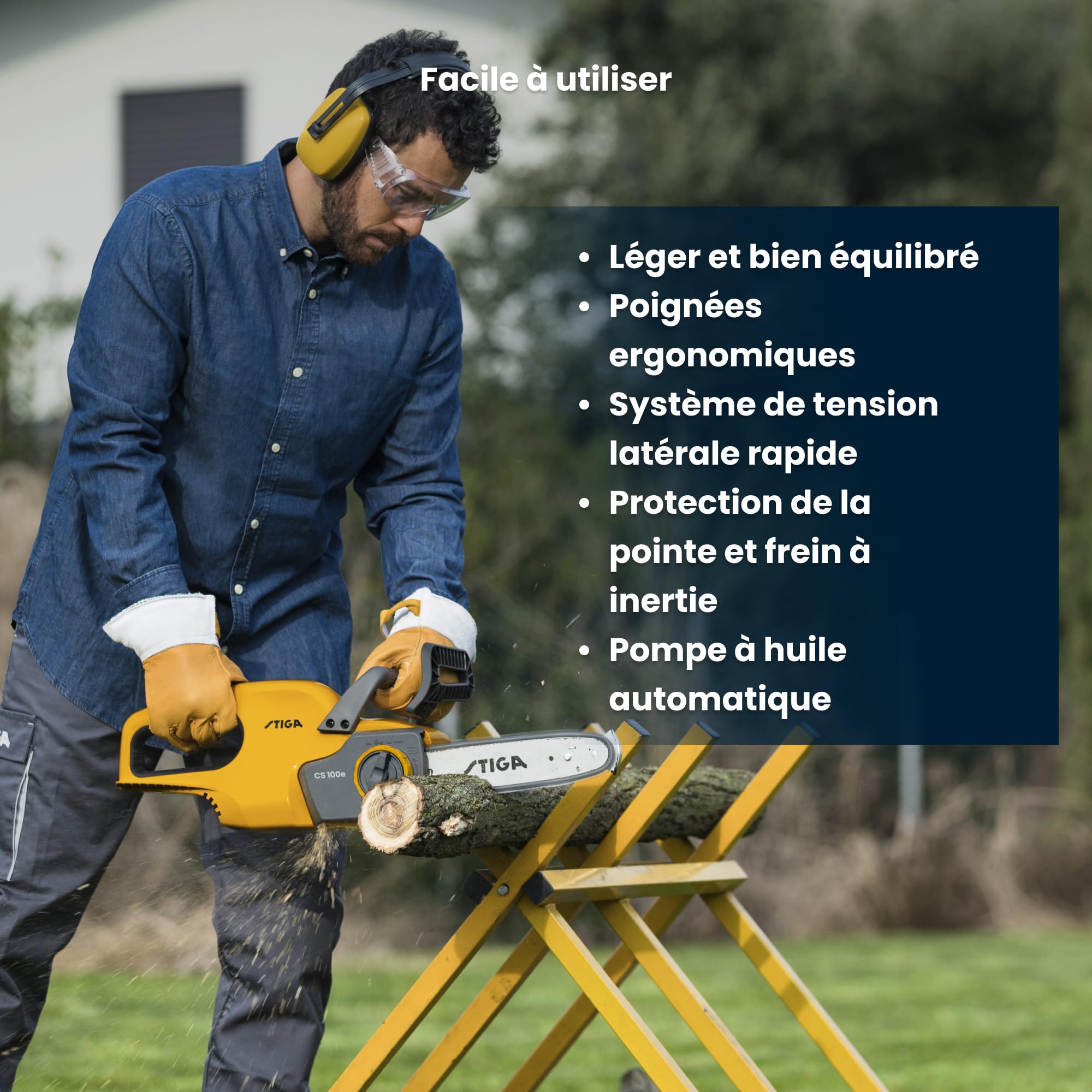 STIGA CS 100e Kit Tronçonneuse Sans Fil, 20 V, 25 cm – Tension Rapide de Chaîne, Frein Inertiel – Élagage et Coupe de Bûches
