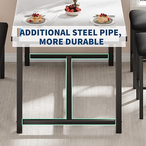 Miniatura 3 de Juego de mesa de comedor de madera Garvee para 4, mesa de cocina y 2 sillas tapizadas con banco, juego de comedor rectangular, para espacios Mármol