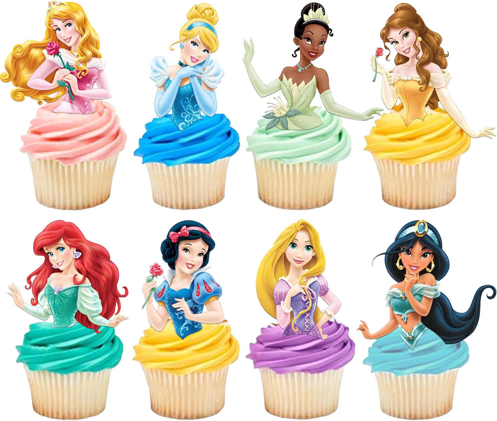48 Pcs Princess Cupcake Toppers for Birthday Party - Princess Theme Birthday Party Decoration - Cake Topper for Cartoon Party Supplies