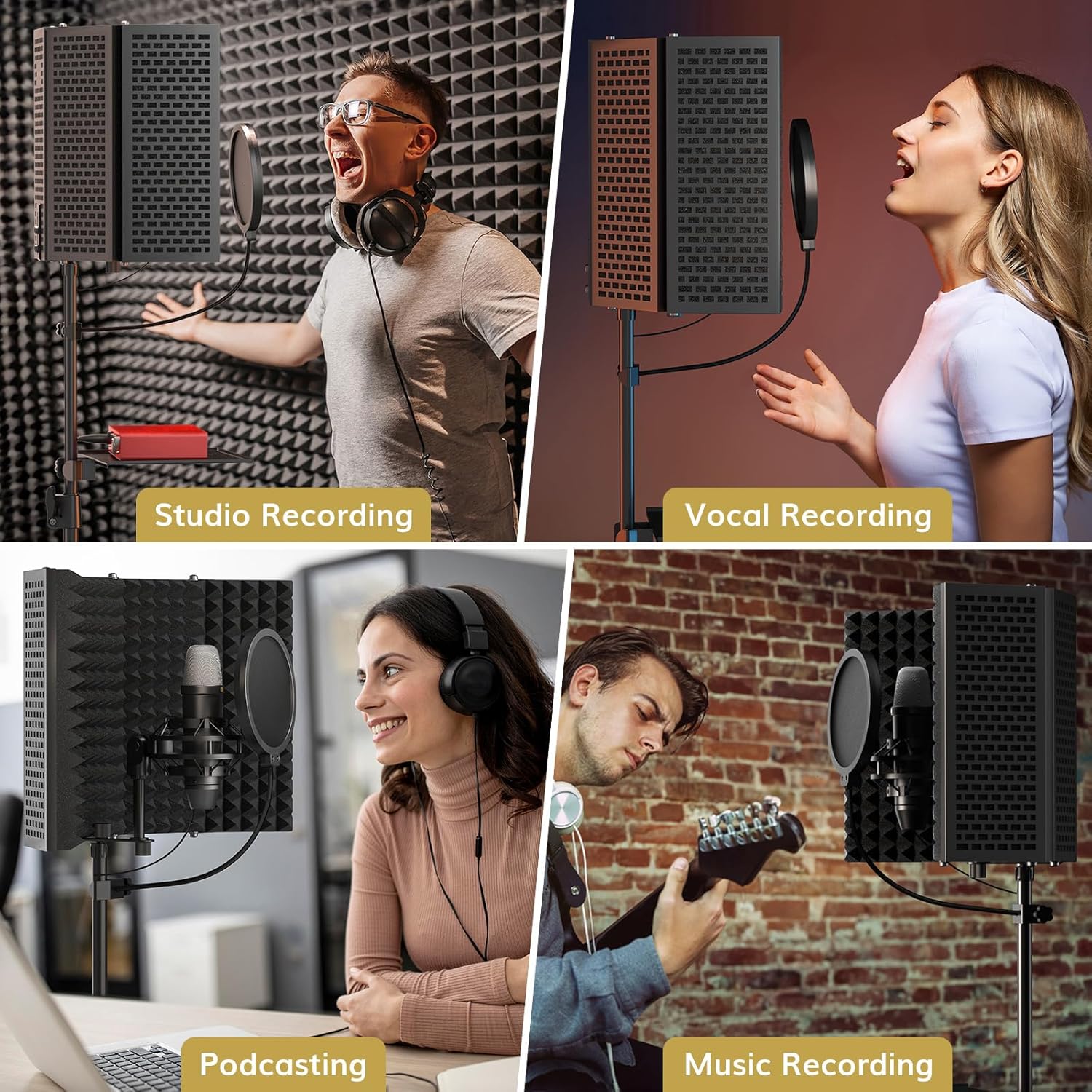 TONOR Isolation Shield Pack for Mic, High Density Absorbent Foam Shield with Pop Filter & Tripod Stand, Foldable Design, Suitable for Blue Yeti, AT2020, Recording, Podcasts, Singing, Broadcasting