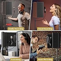 Vista 8 de TONOR Paquete de protectores de aislamiento para micrófono, escudo de espuma acústica con filtro pop y soporte de trípode, diseño plegable, adecuado