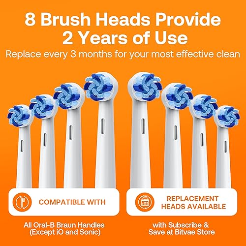 Miniatura 3 de Bitvae R1 Cepillo de dientes eléctrico giratorio con 8 cabezales de cepillo para adultos y niños, batería de 60 días, 5 modos de cepillo de dientes