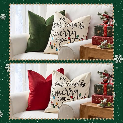 Miniatura 7 de jinchan Juego de 2 fundas de almohada de Navidad de 20 x 20 pulgadas, fundas de almohada neutrales de terciopelo, fundas de almohada de invierno
