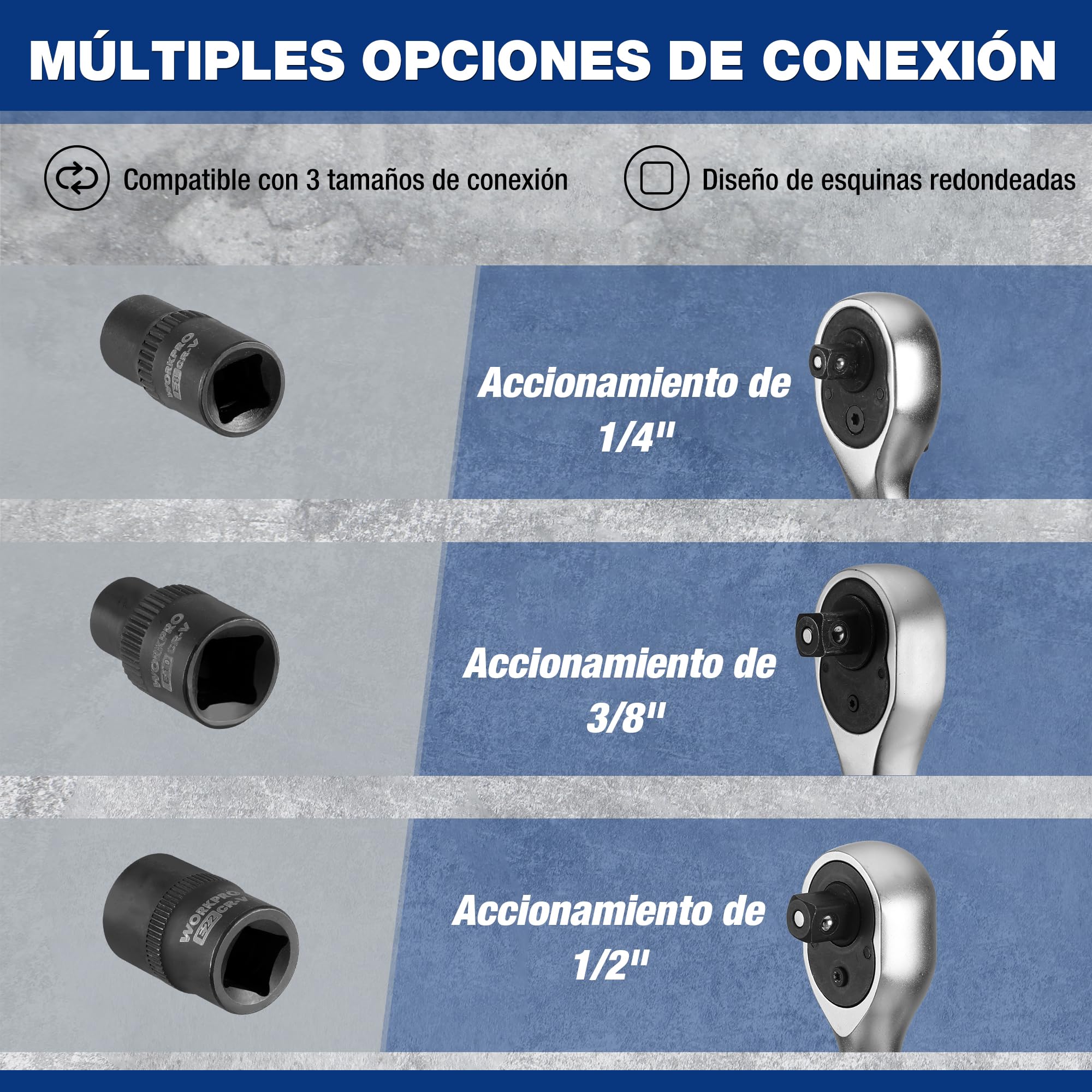 WORKPRO Juego de 60 Piezas de Llaves de Vaso y Puntas Torx, de 1/4", 3/8" y 1/2", Vasos Hembra E-Torx E4-E24, Vaso de Ajuste a Presión T6-T70, Acero Aleado Cr-V y S2