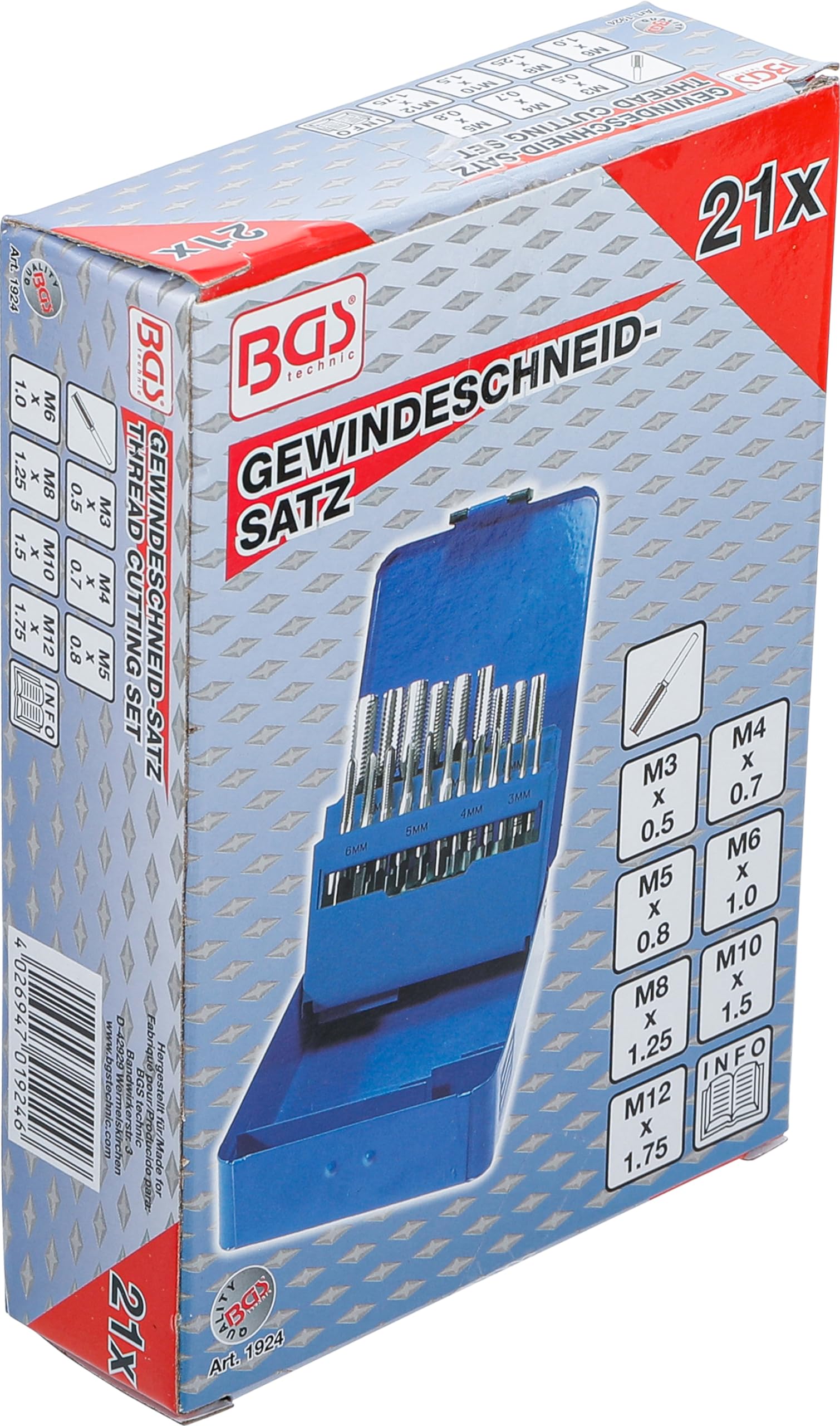 BGS 1924 | Thread Cutting Set | M3 - M12 | 21 pcs. - Amazon.com