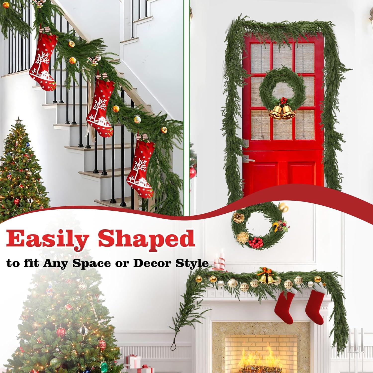 4 Pcs 6 Ft Christmas Norfolk Pine Garlands, Christma Greenery, Christmas Decor, Christma Garland Faux for Table, Mantle, Wall, Indoor, Outdoor Christma Decorations (4Pcs,6 FT)