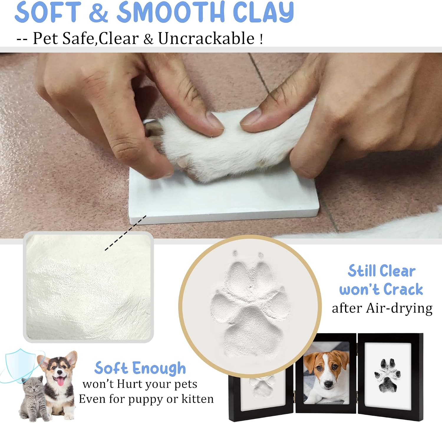 MYPAWLETS Paw Print Kit Keepsake,Ink&Clay Frame for Pet Pawprint,Black image 4