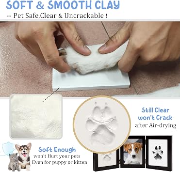 MYPAWLETS Paw Print Kit Keepsake,Ink&Clay Frame for Pet Pawprint,Black