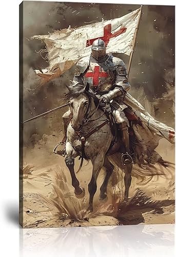 Pintura de caballero templario, soldado retro, decoración artística medieval cruzada para sala de estar, dormitorio, oficina, decoración del hogar,