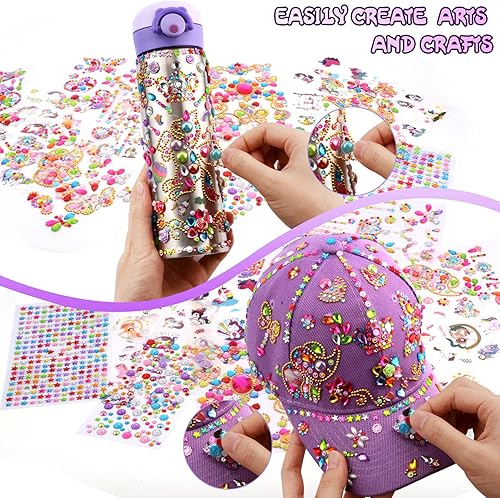Miniatura 5 de Regalos para niños, regalos para niñas de 7 años en adelante, decora tu propia botella de agua con 26 hojas de calcomanías y gemas con purpurina