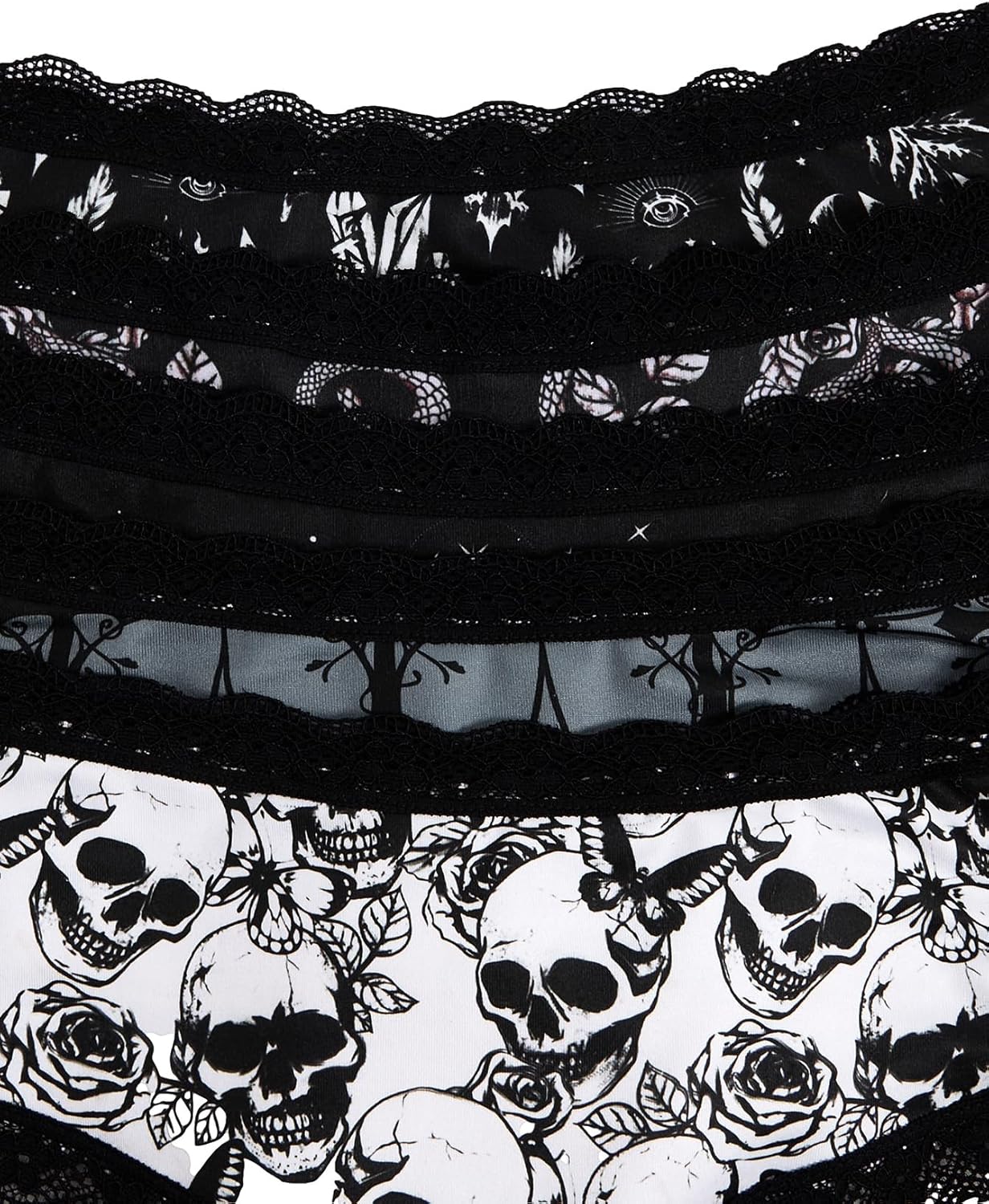 WDIRARA Women's 5 Pack Set Goth Graphic Print Mesh Sheer Lace Trim Mid Rise Underwear Briefs - Image 5