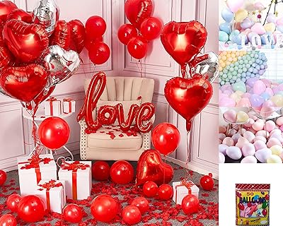 Valentines Day Balloons,101 PCS Heart Balloons for Valentines Day Decorations,Valentine Decorations,Heart Balloons Love Ba...