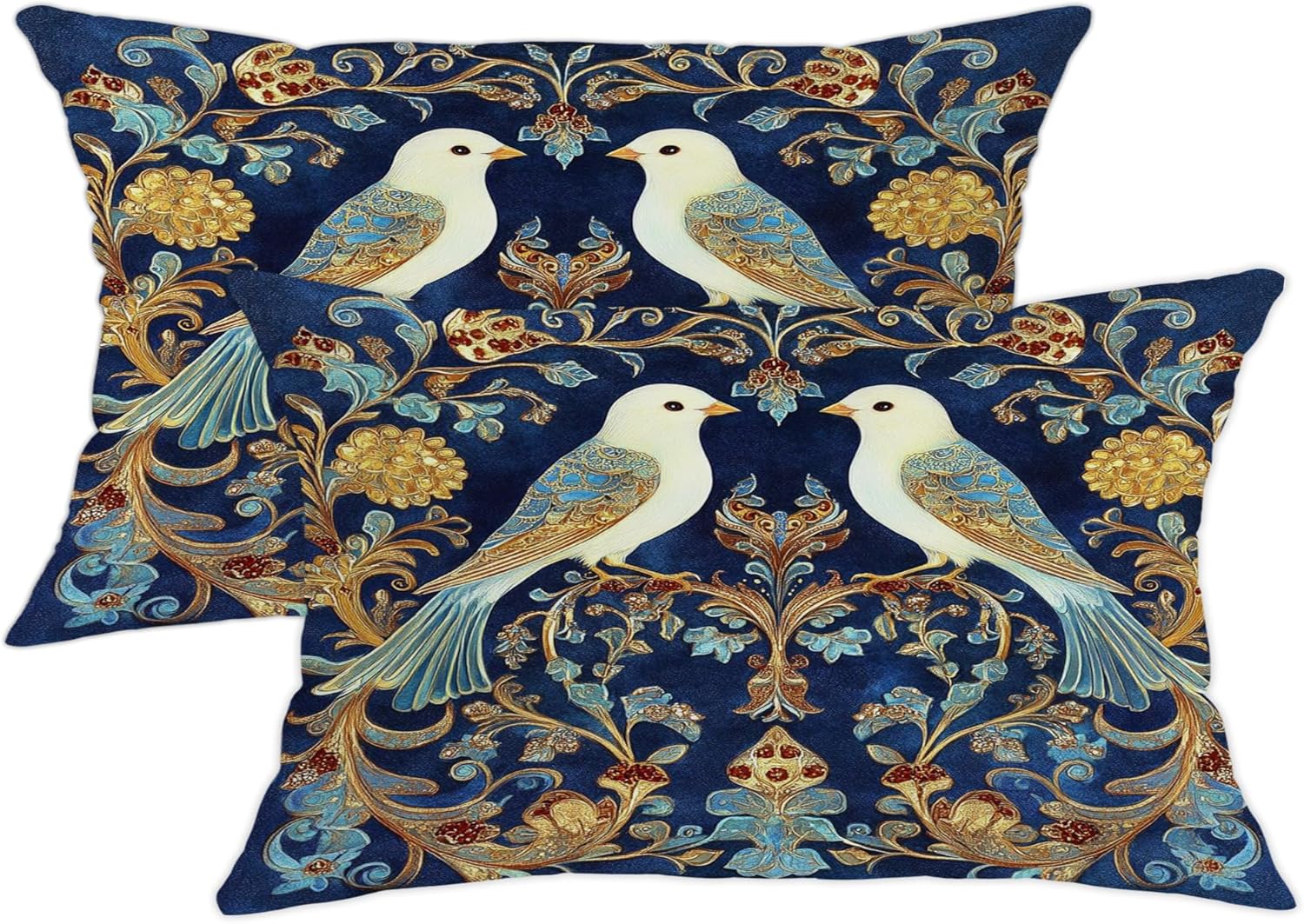 Bird Pattern Decorative Pillow Covers Set of 2, Navy Blue Floral Throw Pillows Case, Indoor & Outdoor Home Couch Sofa Decor, Elegant Vintage Style Cushion Covers 28x28 Inch