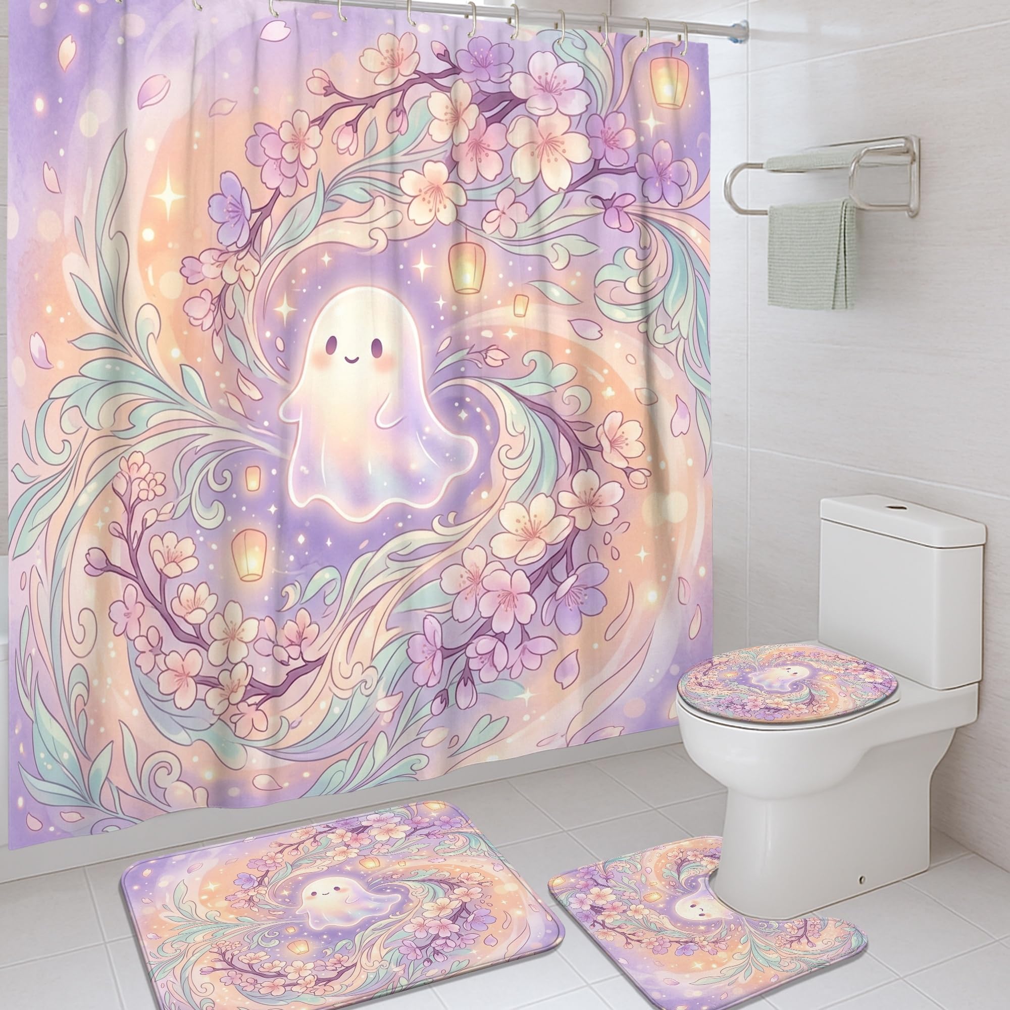 Rideau de douche fantôme Halloween en polyester imperméable 183x183 cm