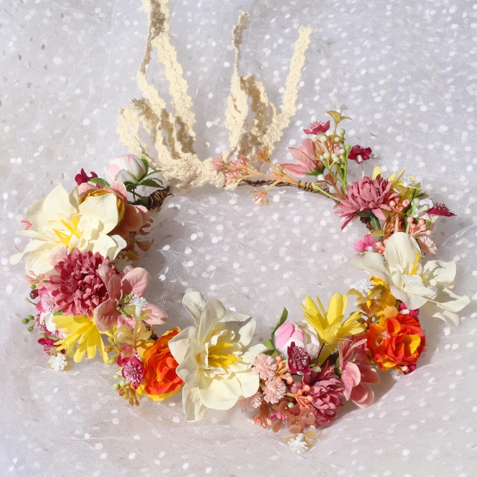 Vividsun Flower Crown Girl Floral Crown Halo for Wedding Party Festival Photo Prop Headpiece