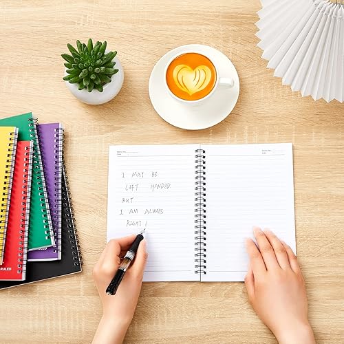 Miniatura 3 de Paquete de 6 cuadernos de espiral zurdos con alambre zurdo, 8 x 5, 50 hojas, diario de papel con rayas anchas para la escuela (colores surtidos)